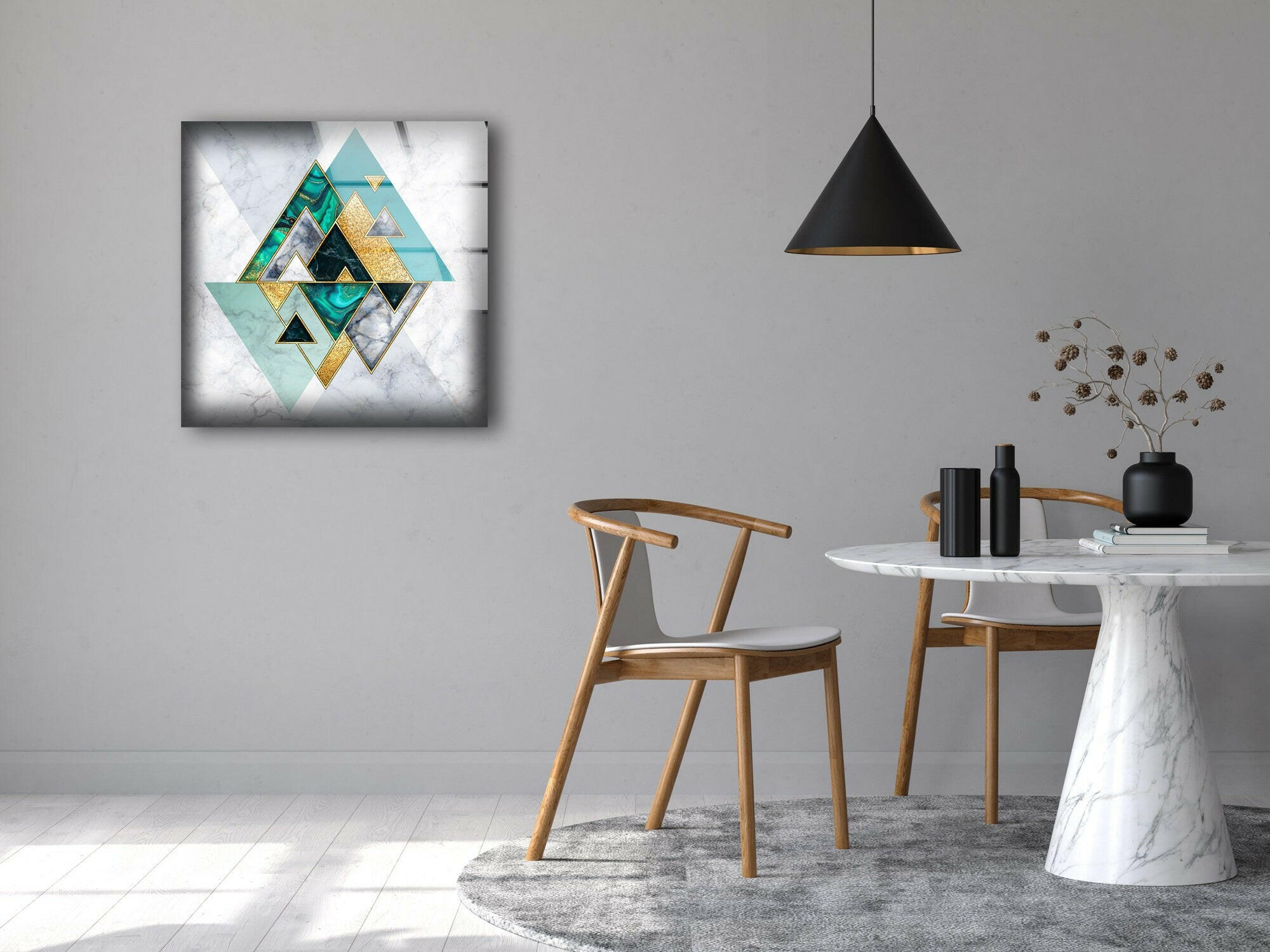 Abstract White Geometric Glass Wall Art - Modern Home Decor for Living Room, Bedroom & Office - Elegant Handmade Glass Panel for Stylish Interior Design