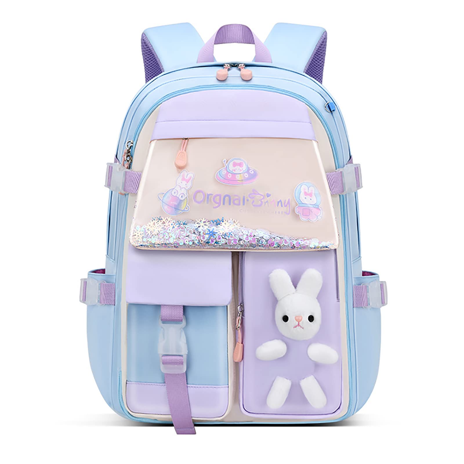 Cute Bunny Backpack for Girls - Large Capacity Waterproof Kawaii Bookbag with Pendant (Blue, Large Size) | Perfect for School, Travel & Anime Cosplay