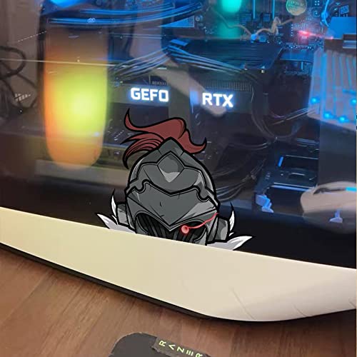EARLFAMILY 5.1'' Knight in Armor Peeker Car Sticker - JDM Van, Car Door, Windows, Laptop, Helmet Decal - Cartoon Anime Car Accessories for Vehicles, Laptops, and Helmets