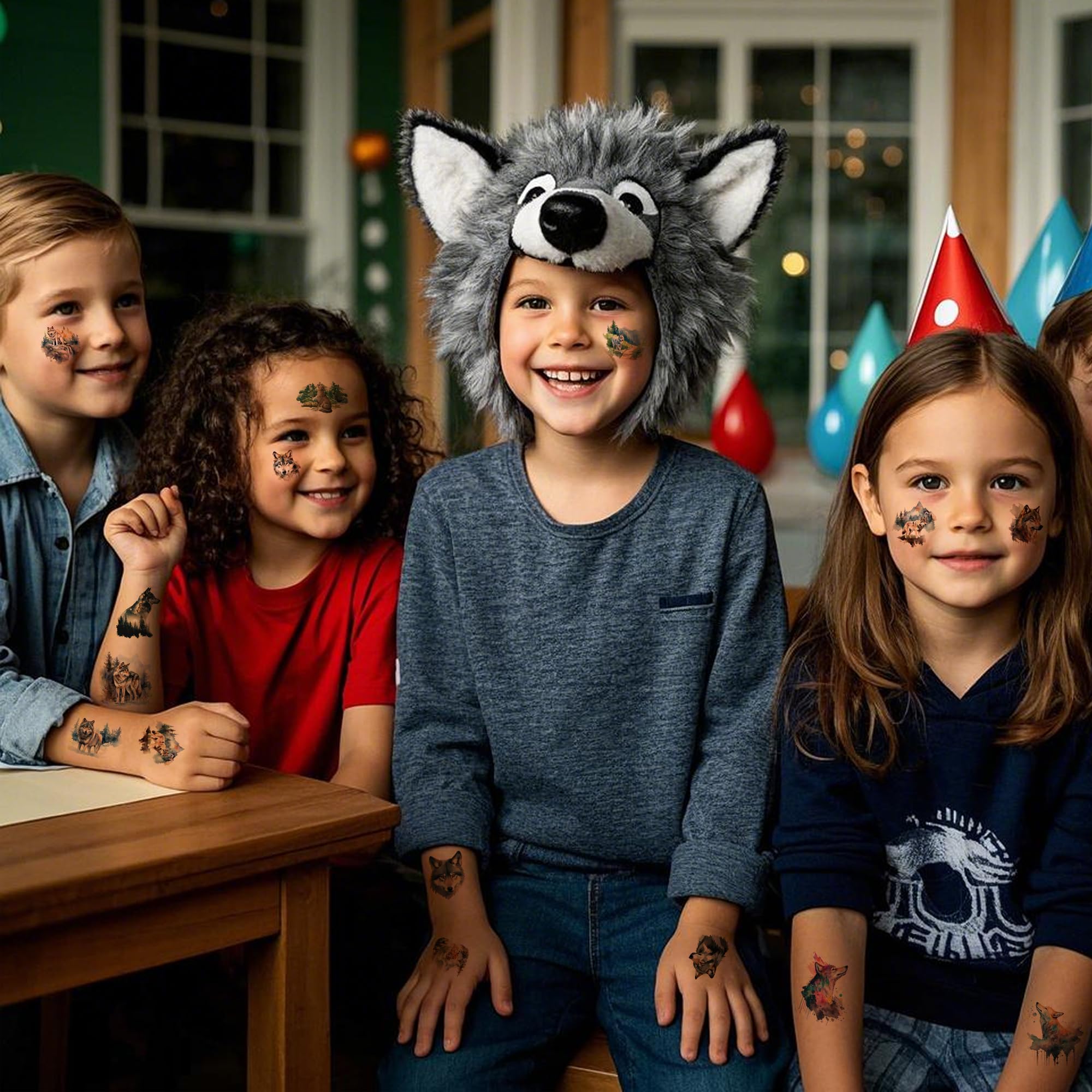 70 PCS Wolf Temporary Tattoos for Boys & Girls - Waterproof Fake Body Stickers for Costume Parties, Baby Showers & Birthday Favors - Perfect for Halloween, Themed Events & Party Bag Fillers