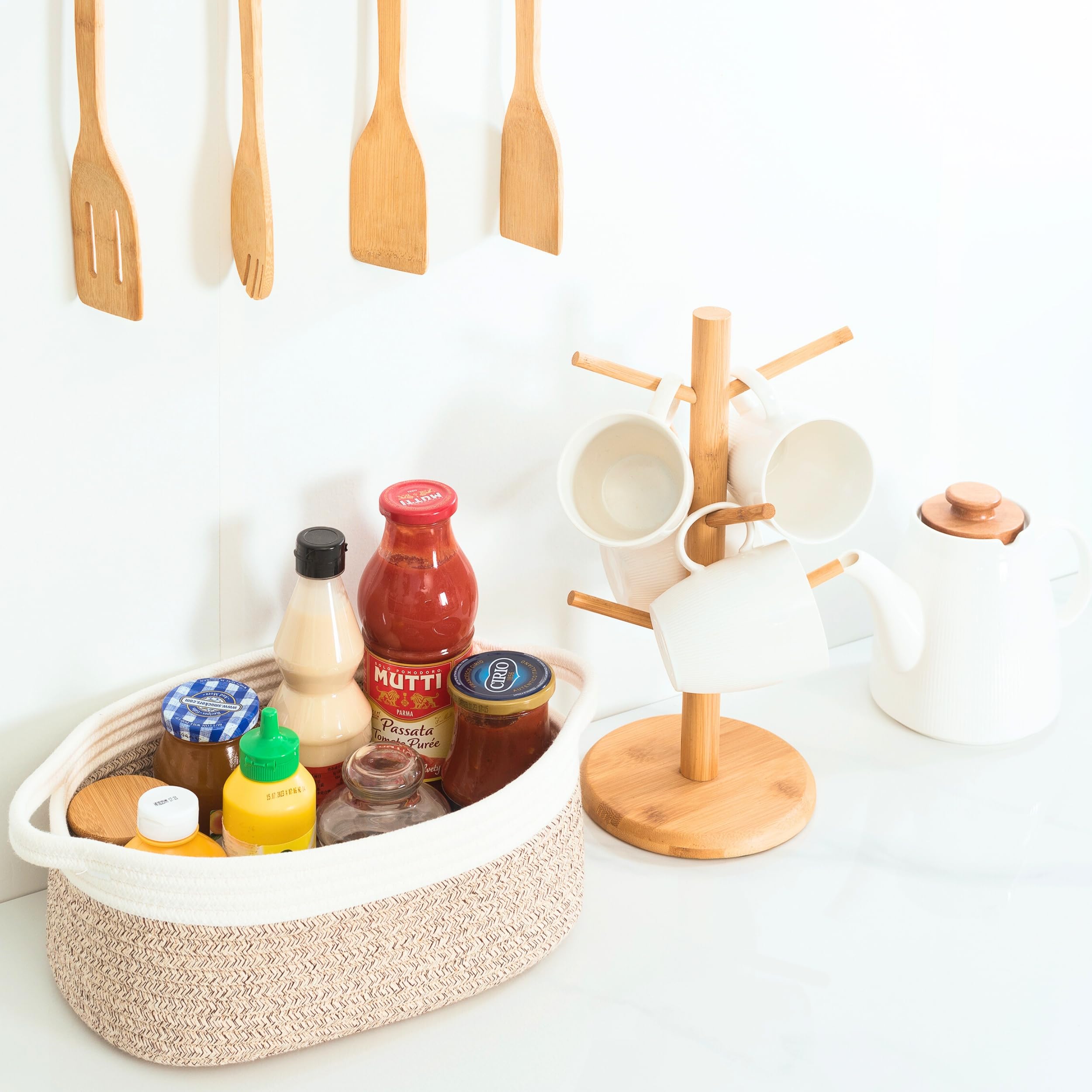MINTWOOD 5-Piece Woven Storage Basket Set - Small Decorative Organizer for Shelves, Bathroom, Toys & Gifts - Light Brown Dot Pattern - Perfect for Home Organization, Nursery Storage & Pet Supplies
