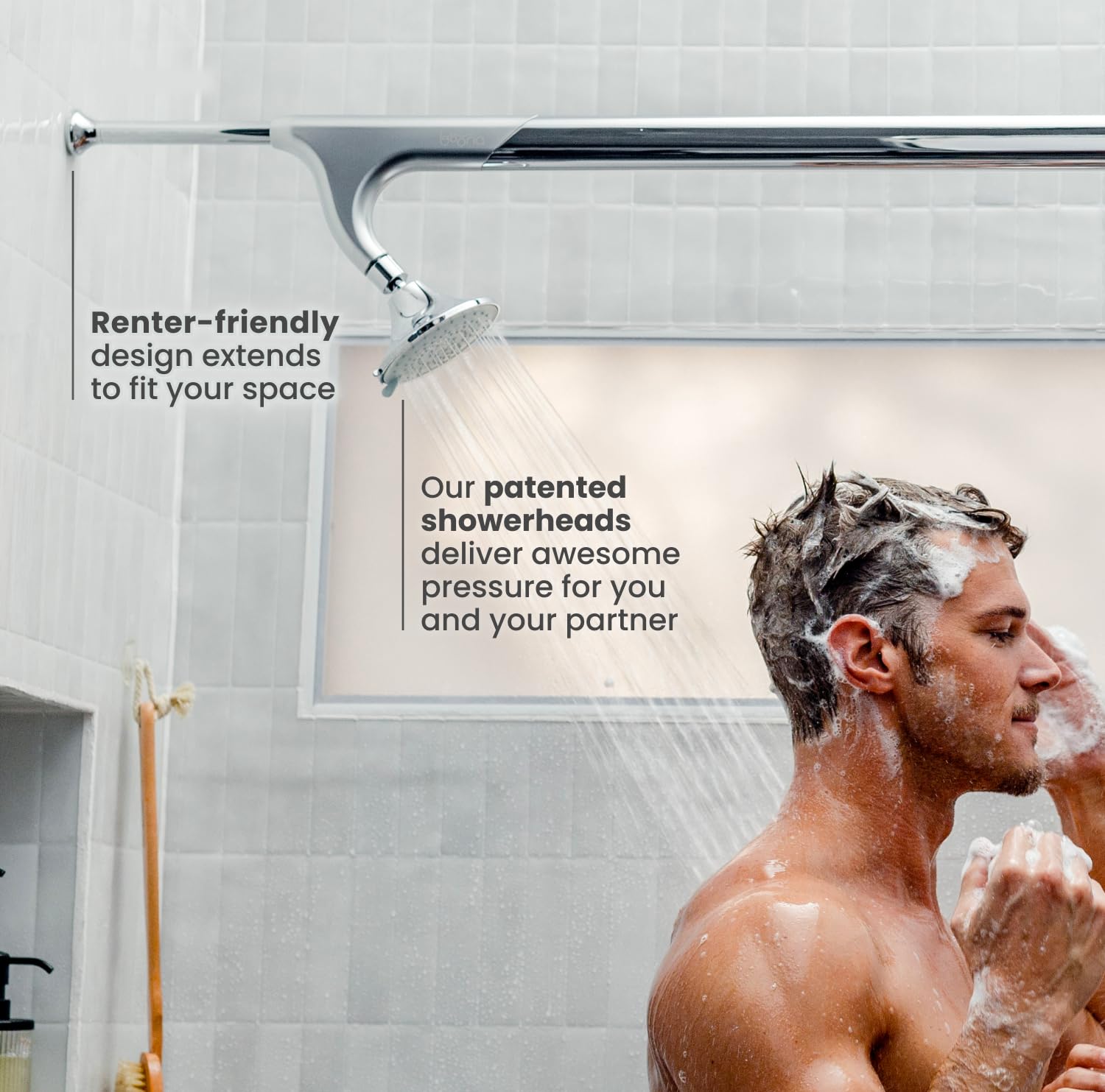Boona Tandem Shower - Dual Shower Head for Couples, High Pressure Double Shower System with 3 Adjustable Spray Modes (King Krome Finish) - Perfect for Shared Bathrooms & Spa-Like Experience