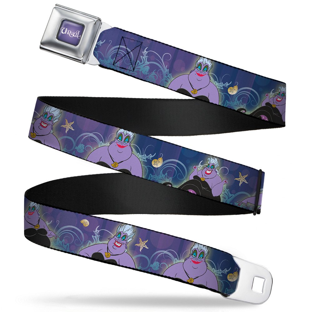 Buckle-Down Seatbelt Belt - Disney Ursula Themed with 4 Unique Designs (Shells, Ivy, Bubbles) in Purple & Blue - Adjustable 1.0