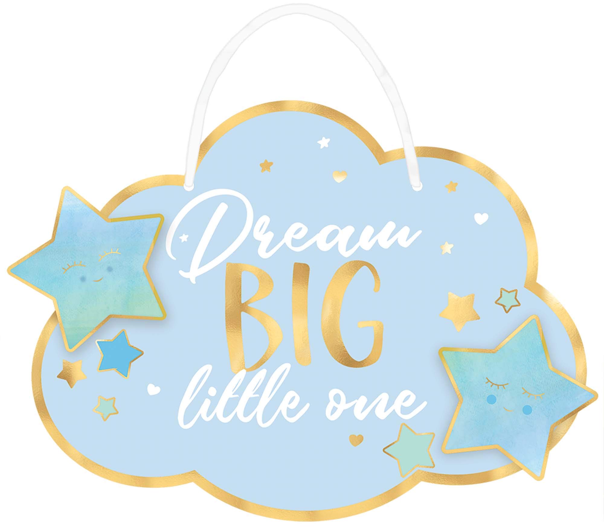 Oh Baby Boy Hanging Sign - 13.5 Inch Nursery Wall Decor in Dazzling Blue & Gold - Perfect for Baby Showers, Gender Reveals & Newborn Room Decorations