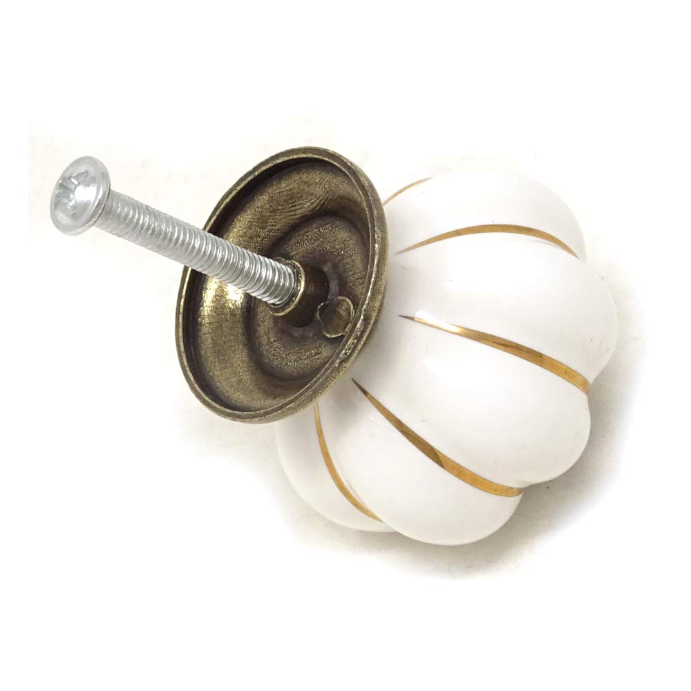 6Pcs Antique Brass Pumpkin Knobs - Vintage Ceramic Handles for Kitchen Cabinets & Dressers
