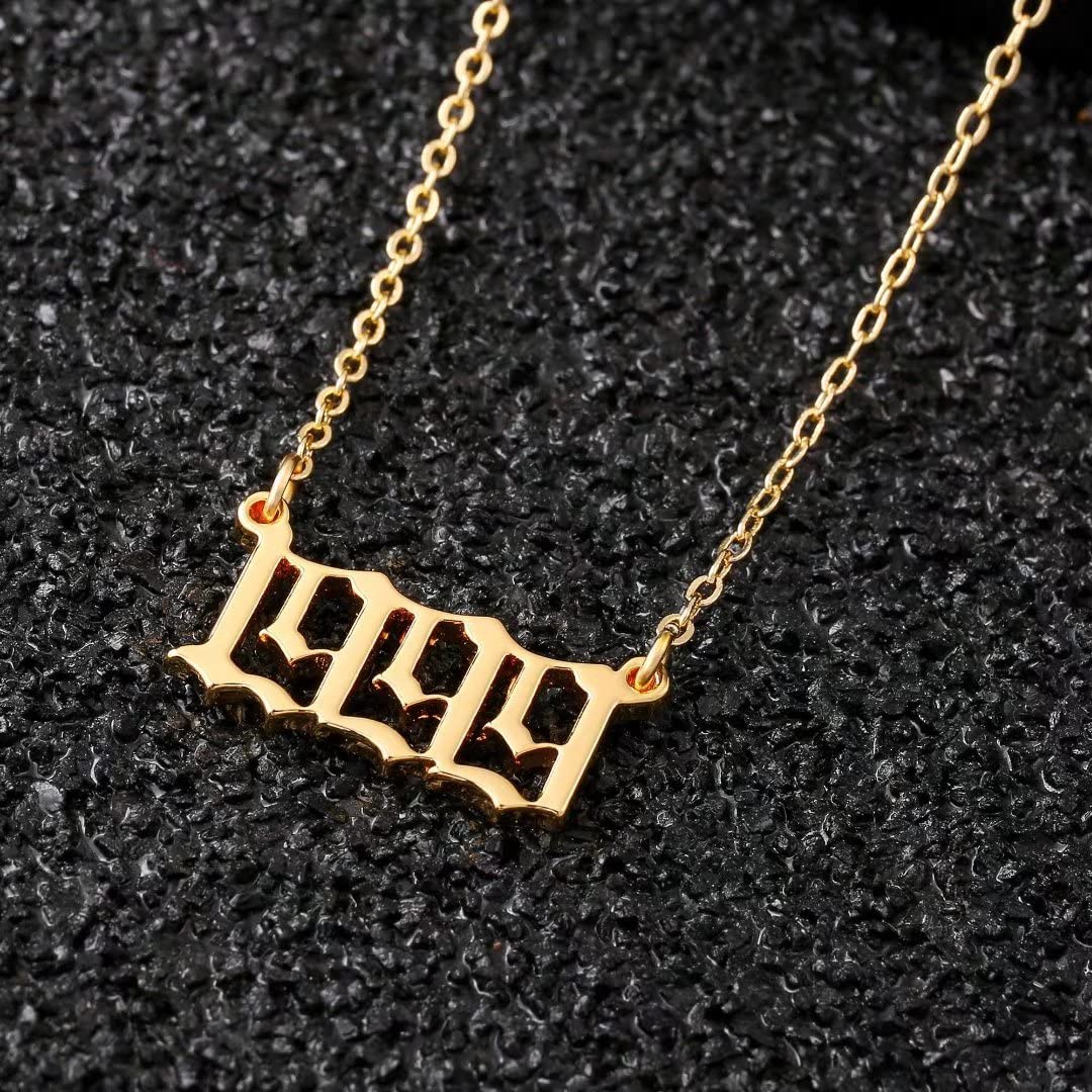 18K Gold Plated Old English Birth Year Necklace for Women - Personalized Jewelry Gift for Birthday & Anniversary (1970-2021) | Elegant Pendant for Everyday Wear, Special Occasions & Meaningful Gifting