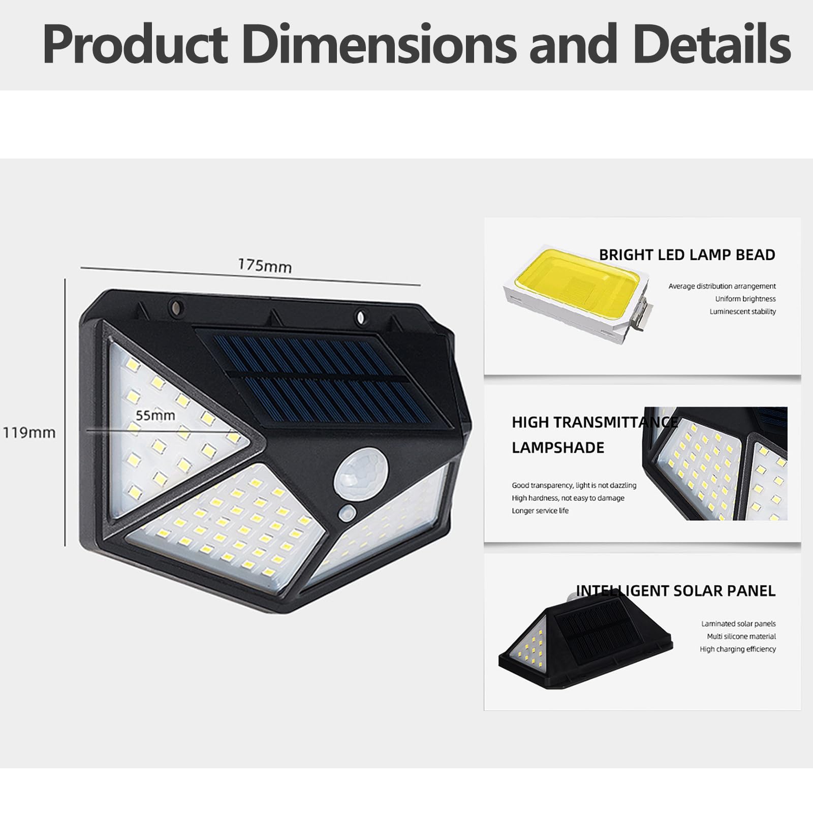 Probuk 4-Pack Outdoor Solar Motion Sensor Lights - 100 LED Solar Powered Security Lights with 3 Lighting Modes, IP65 Waterproof for Garden, Patio, Yard, Garage - Ideal for Pathway Lighting, Home Security & Backyard Illumination