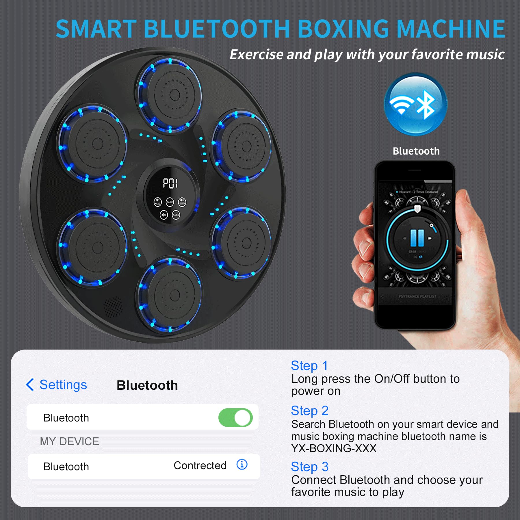 Electronic Music Boxing Machine for Adults & Kids - Large Interactive Punching Pad Trainer with Boxing Gloves, 9 Modes & 9 Speeds, Wall Mounted - Perfect for Home Gym, Fitness Training & Stress Relief
