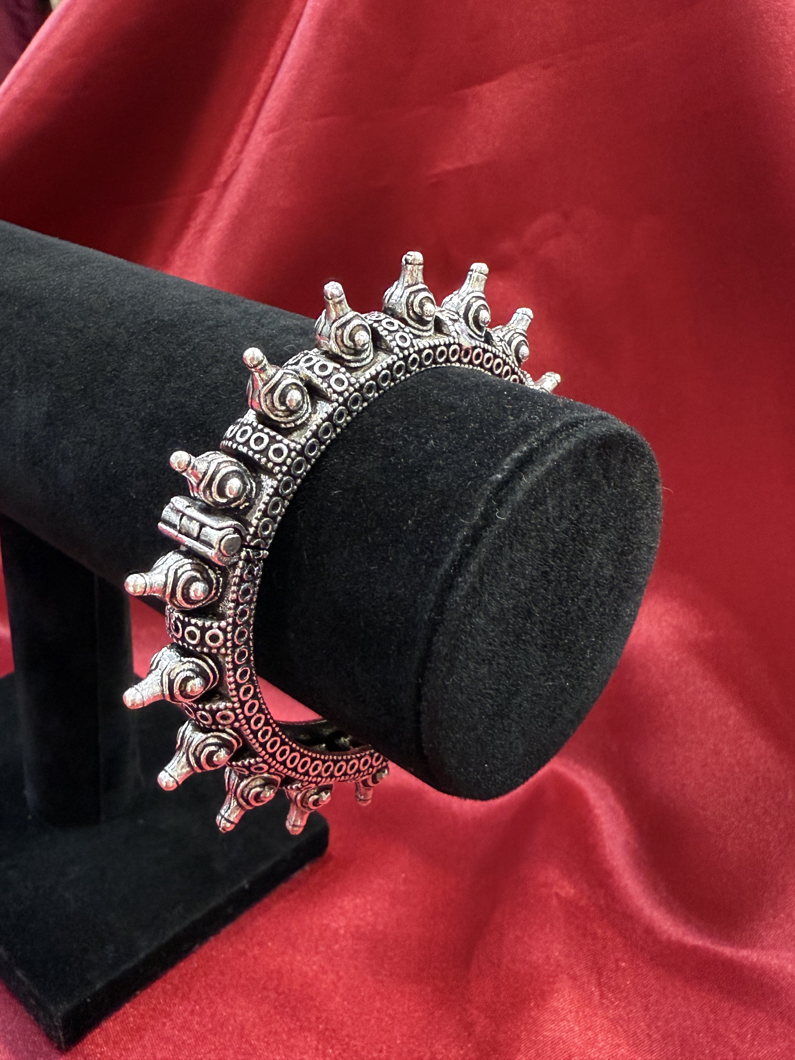 Handmade Oxidized Silver Ethnic Open Bridal Kada Cuff Bracelet for Women - Boho Wedding Jewelry, Indian Bridal Accessories, Festival & Party Wear