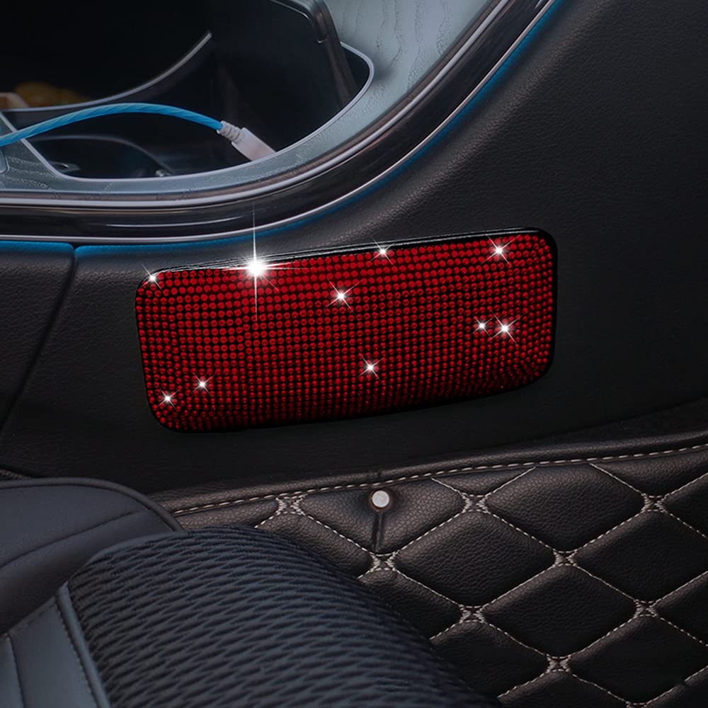 2 Pack Bling Diamond Soft Leather Car Center Console Knee & Elbow Cushion Pads - Comfortable Car Pillow Accessories for Women & Girls (Red) | Perfect for Long Drives, Road Trips & Daily Commute