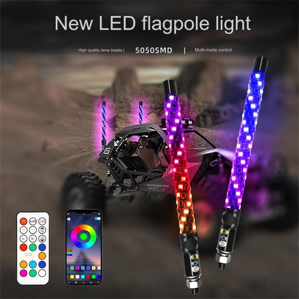 UTV ATV LED Antenna Whip Lights - RGB Spiral Light Up Whip for Side by Side Vehicles, 120pcs 5050 SMD Go Light with APP & Remote Control - Perfect for Off-Roading, Night Riding & Outdoor Adventures