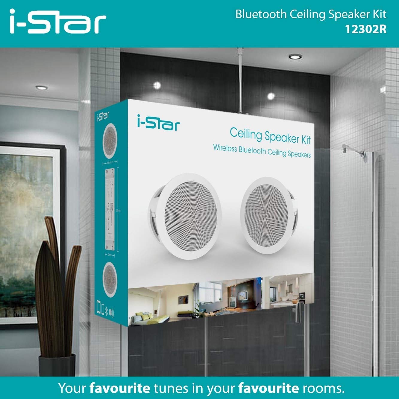 i-Star Built-in Bluetooth Ceiling Speaker Complete Kit - Wireless In-Ceiling Audio System for Home Theater, Office & Background Music