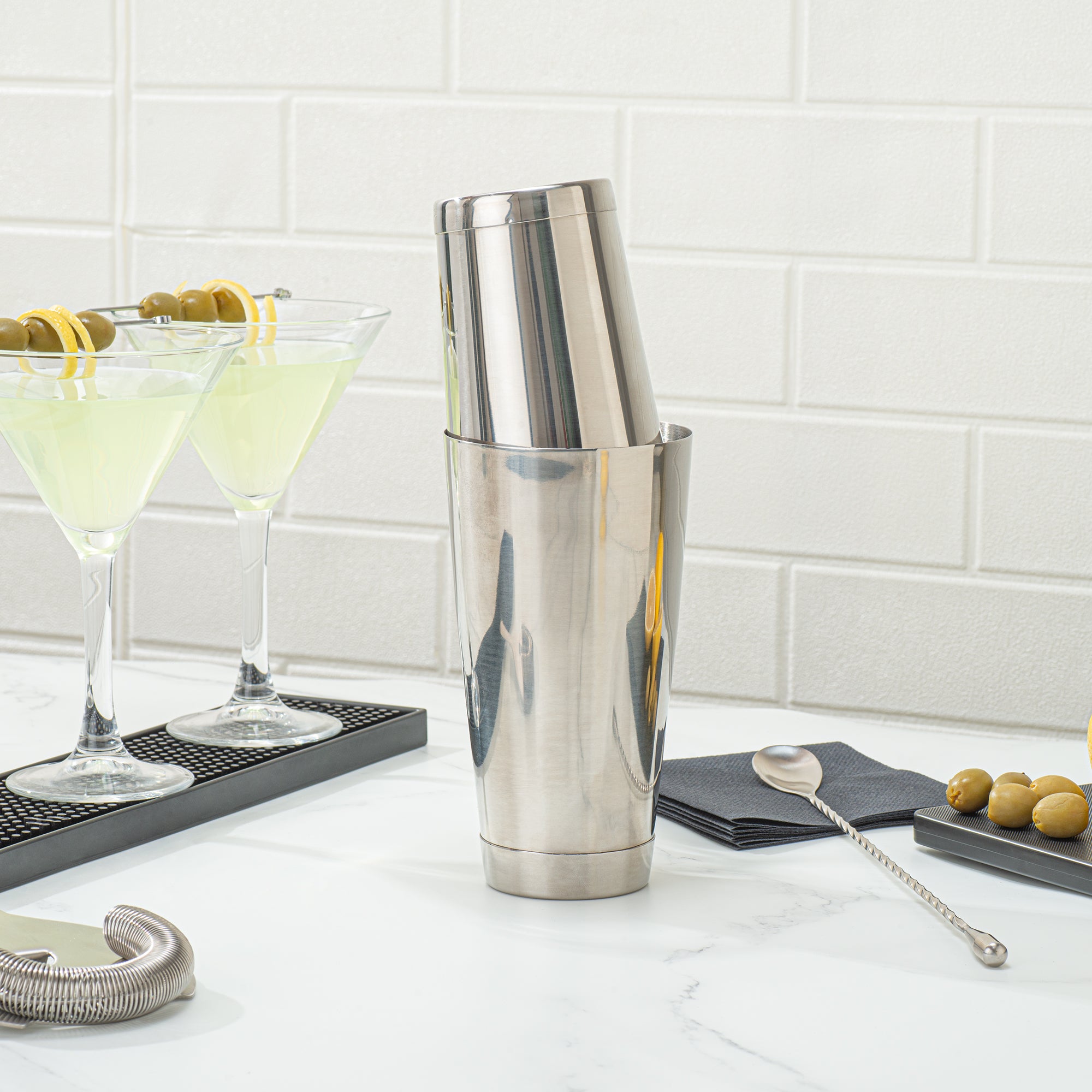 Premium 16 oz Stainless Steel Cocktail Shaker with Weighted Base & Mirrored Finish - Bar Lux Professional Mixing Tin (3.25