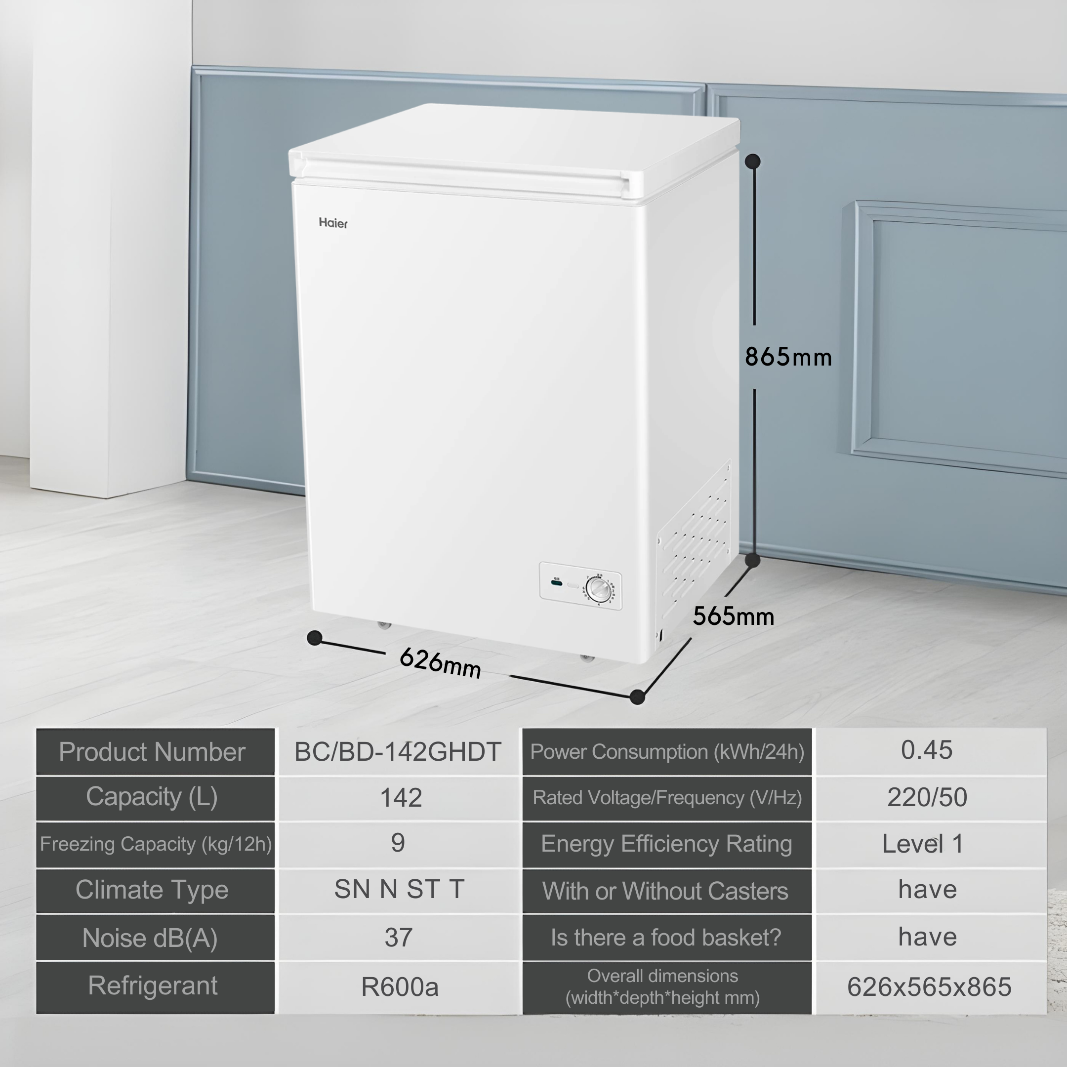 Haier Single Temperature Frost Reduction Chest Freezer - Compact Deep Freezer for Home, Garage & Basement - Energy Efficient Upright Freezer for Meat, Seafood & Frozen Food Storage