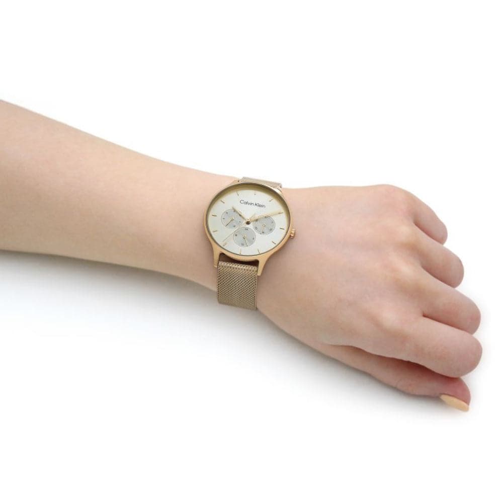Calvin Klein Women's Chronograph Watch with Gold Dial & Milanese Strap 25200103 - Perfect for Office, Party & Everyday Wear