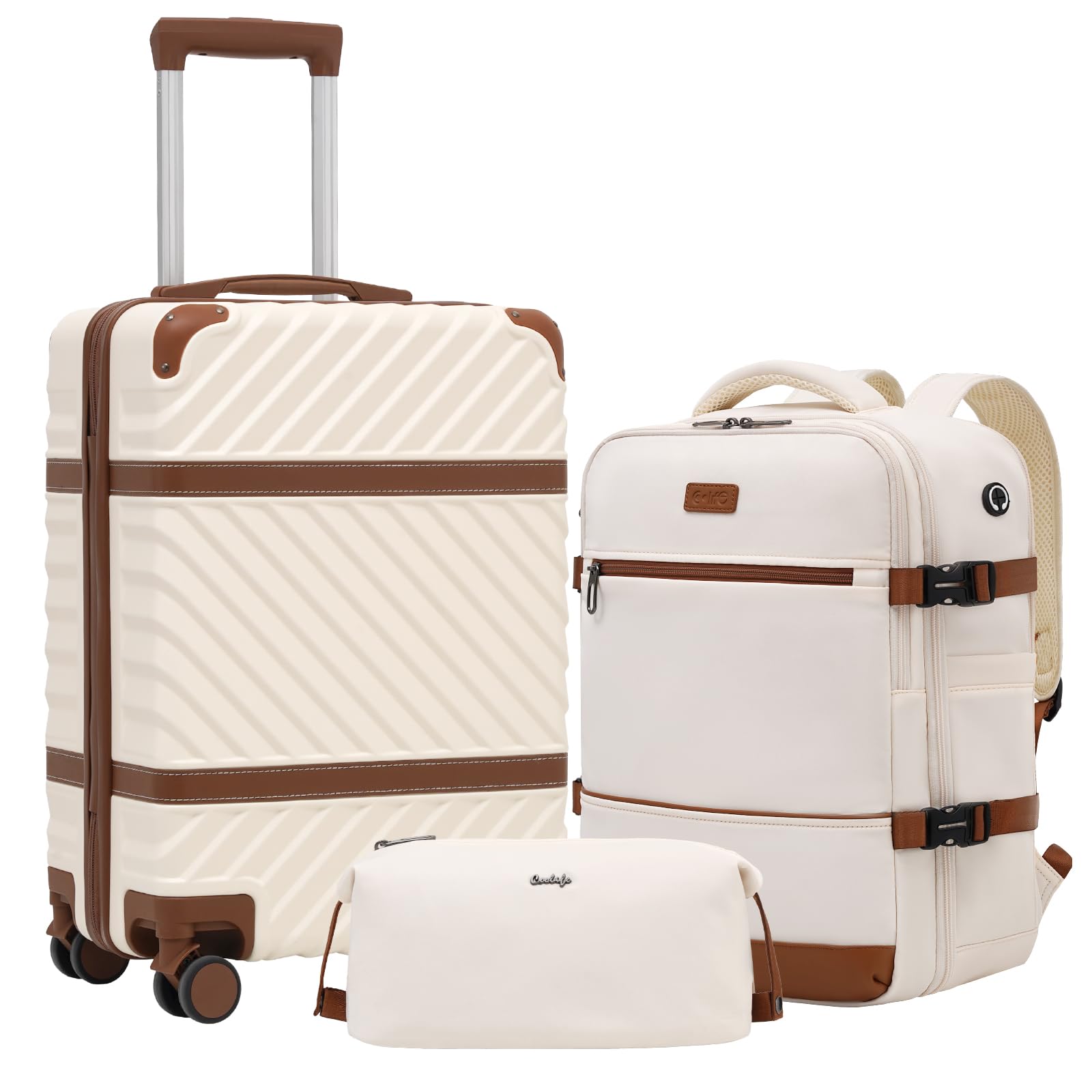 Coolife 3-Piece Hardshell Luggage Set with TSA Lock, Spinner Wheels & Telescopic Handle - Lightweight Carry-On Suitcase for Travel, Business Trips & Vacations