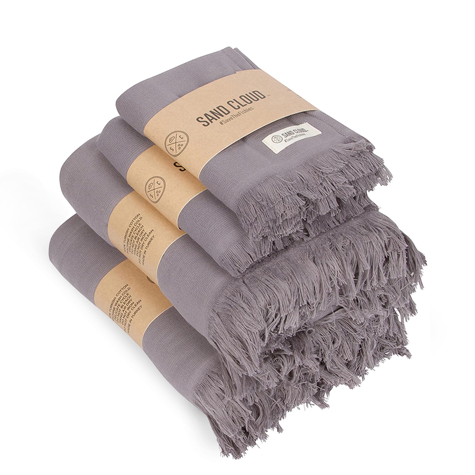 Premium Sand Cloud Turkish Bath Towels Set of 4 (Terra Grey) - 100% Organic Cotton, Ultra Soft & Absorbent - Large Bath & Hand Towels for Spa, Beach & Luxury Bathroom - Quick Dry & Lightweight