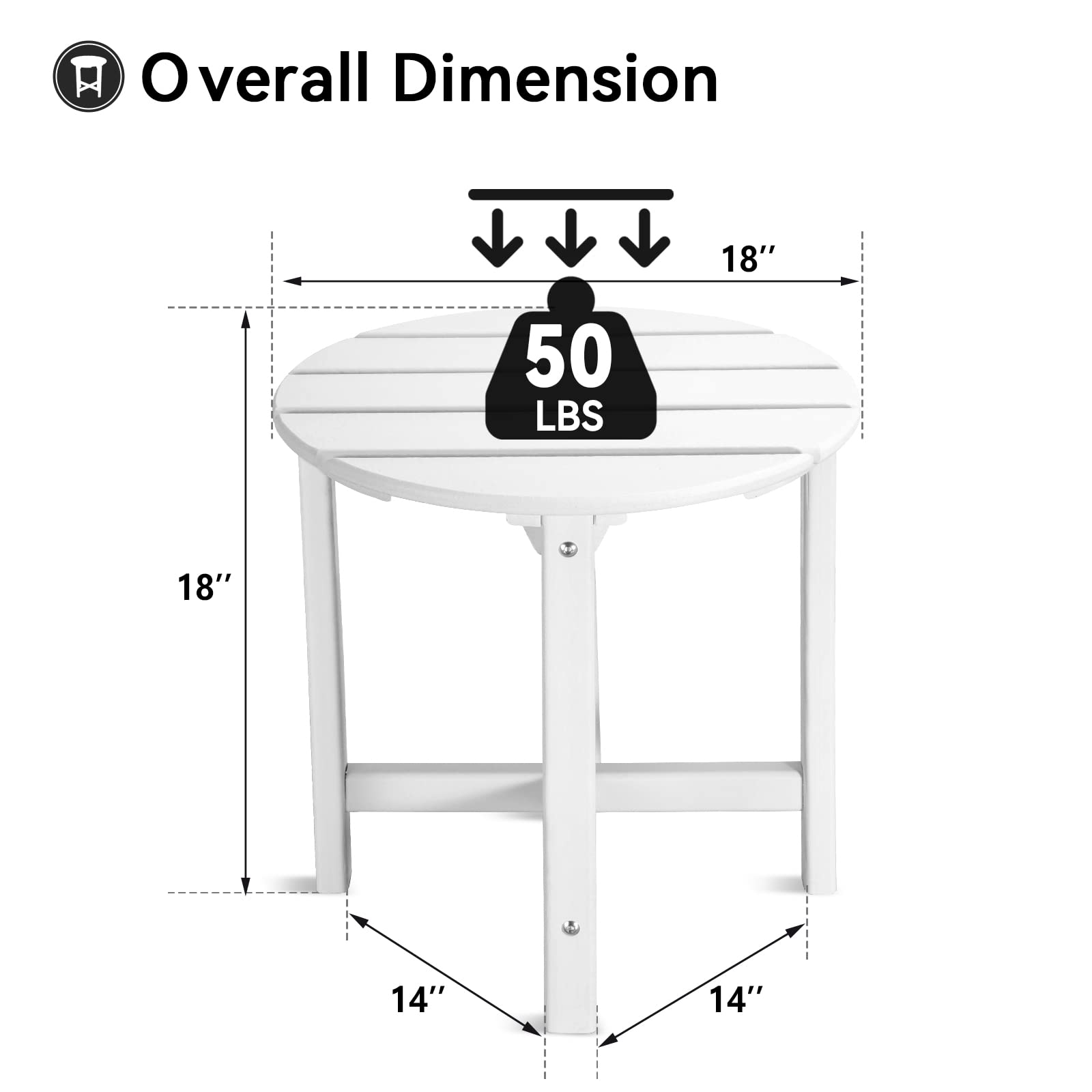 LAUSAINT HOME Outdoor Adirondack Side Table - Weather Resistant Round Coffee End Table for Patio, Garden, Deck - Easy to Assemble White Accent Furniture for Relaxing Outdoors
