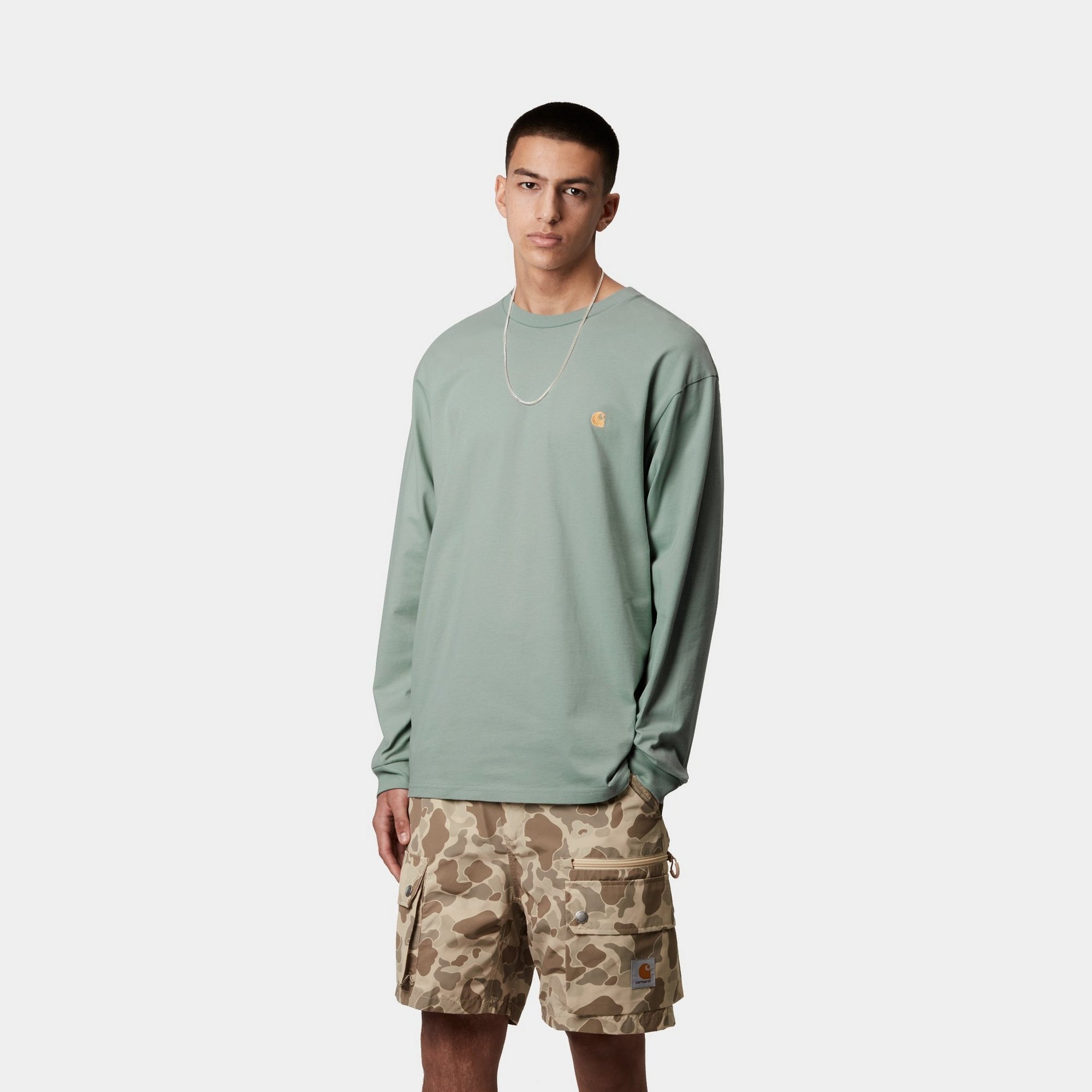 Chase Long Sleeve T-Shirt for Men - Soft Cotton Frosted Green Shirt - Casual Wear, Work, and Outdoor Activities
