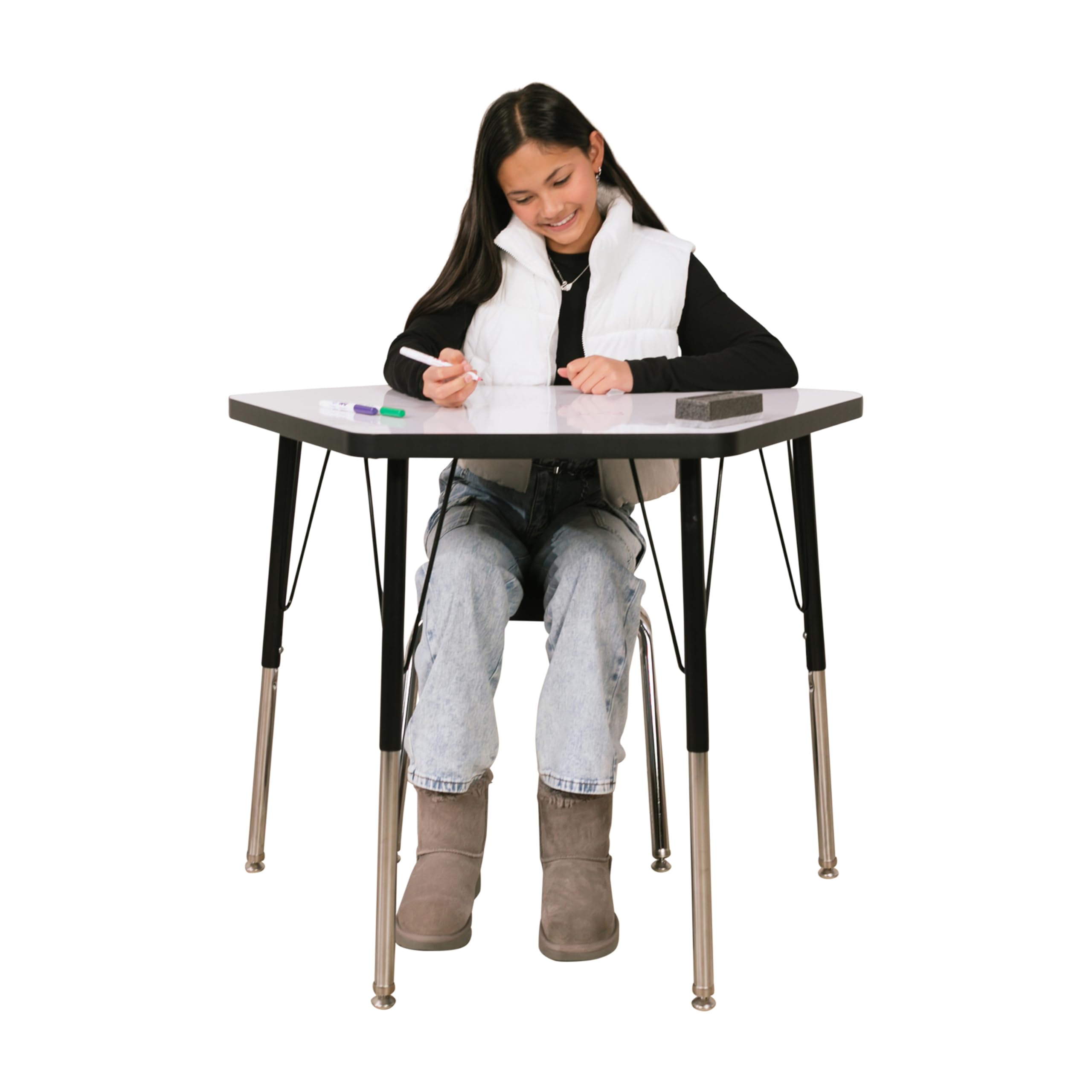 FDP 24x36 Inch Adjustable Height Dry-Erase Activity Table - Whiteboard Top with Black Edge for School, Office & Home Use | 19-30 Inch Height Range, Swivel Glides & Quick Ship Single Box | Perfect for Classrooms, Meetings & Collaborative Workspaces