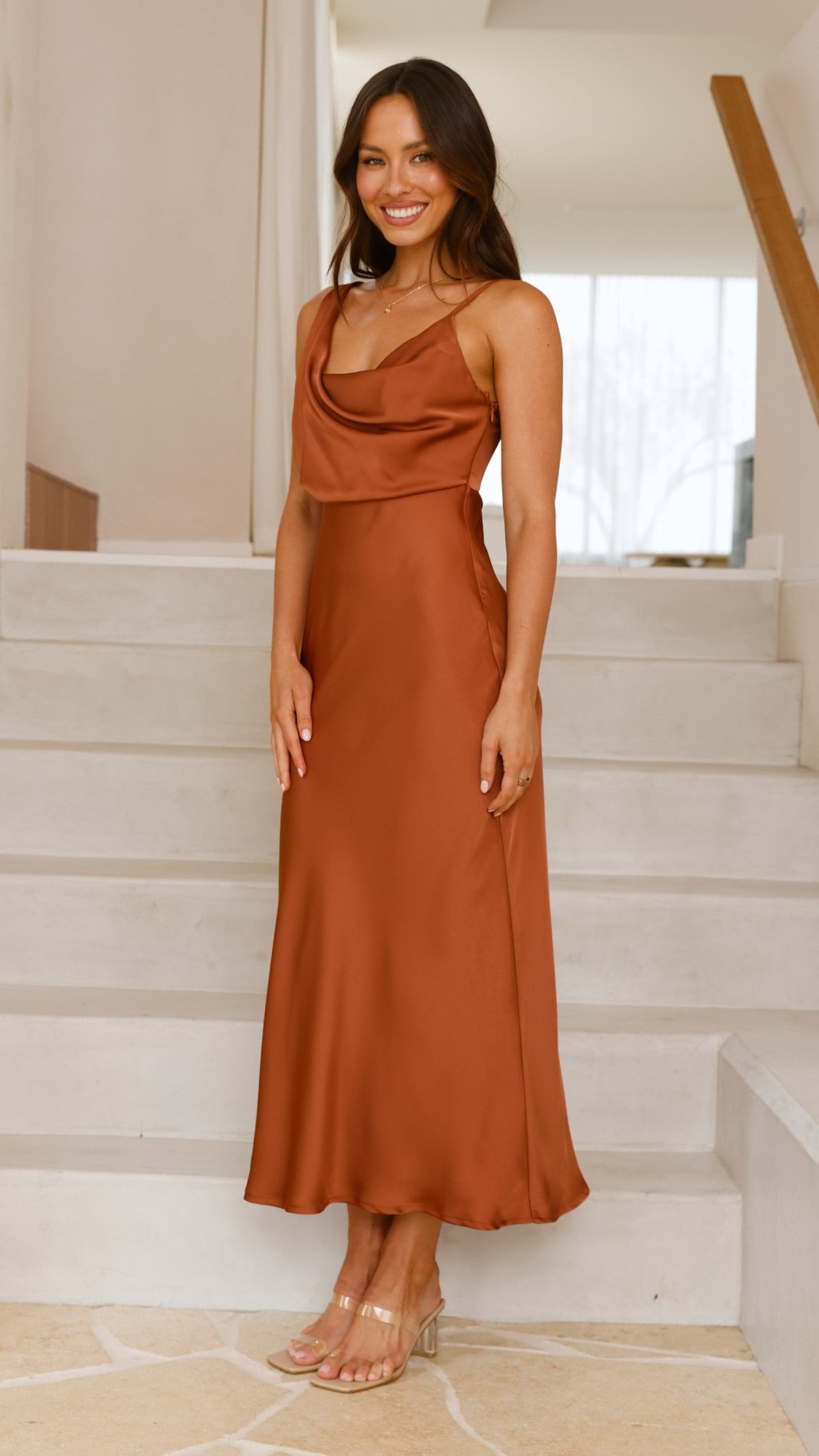 Audrey Maxi Dress in Copper - Elegant Long Flowy Dress for Women | Perfect for Weddings, Parties & Summer Outfits