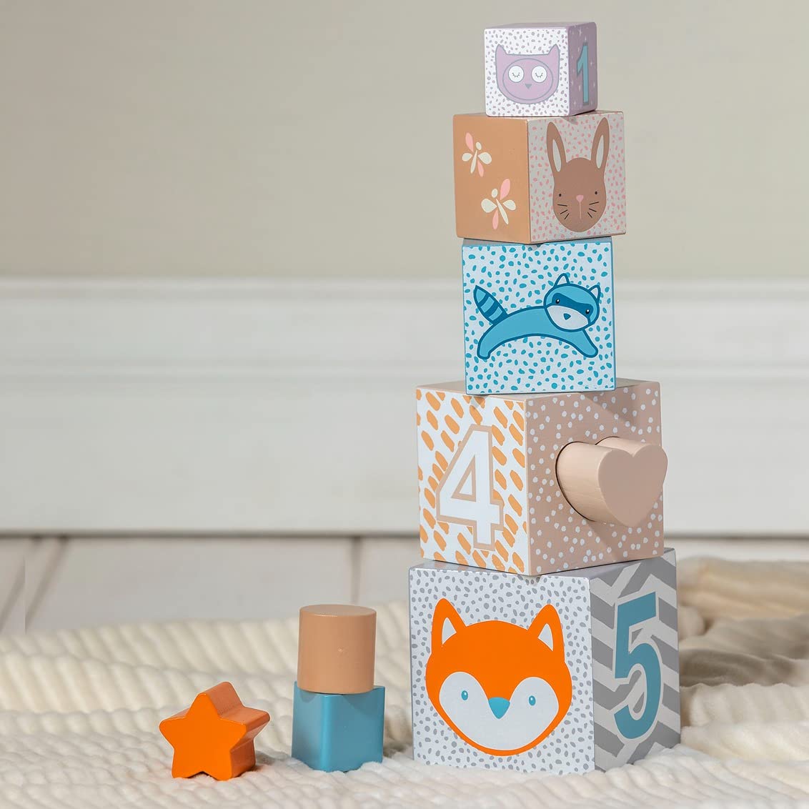 Mary Meyer Leika Wooden Nesting & Stacking Blocks - Montessori Educational Toys for Toddlers 18+ Months - Woodland Animal Theme (3.5 x 13.5 Inches) - Perfect for Preschool Learning & Birthday Gifts - Great for Early Childhood Development & Sensory Play