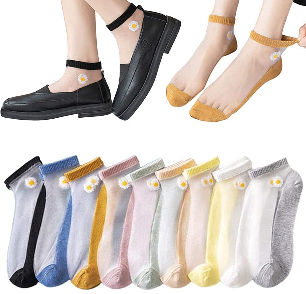 Translucent Daisy Socks for Women - Sheer Mesh Lace No Show Socks | Breathable & Comfortable Invisible Socks for Casual Wear, Sneakers, and Summer Outfits