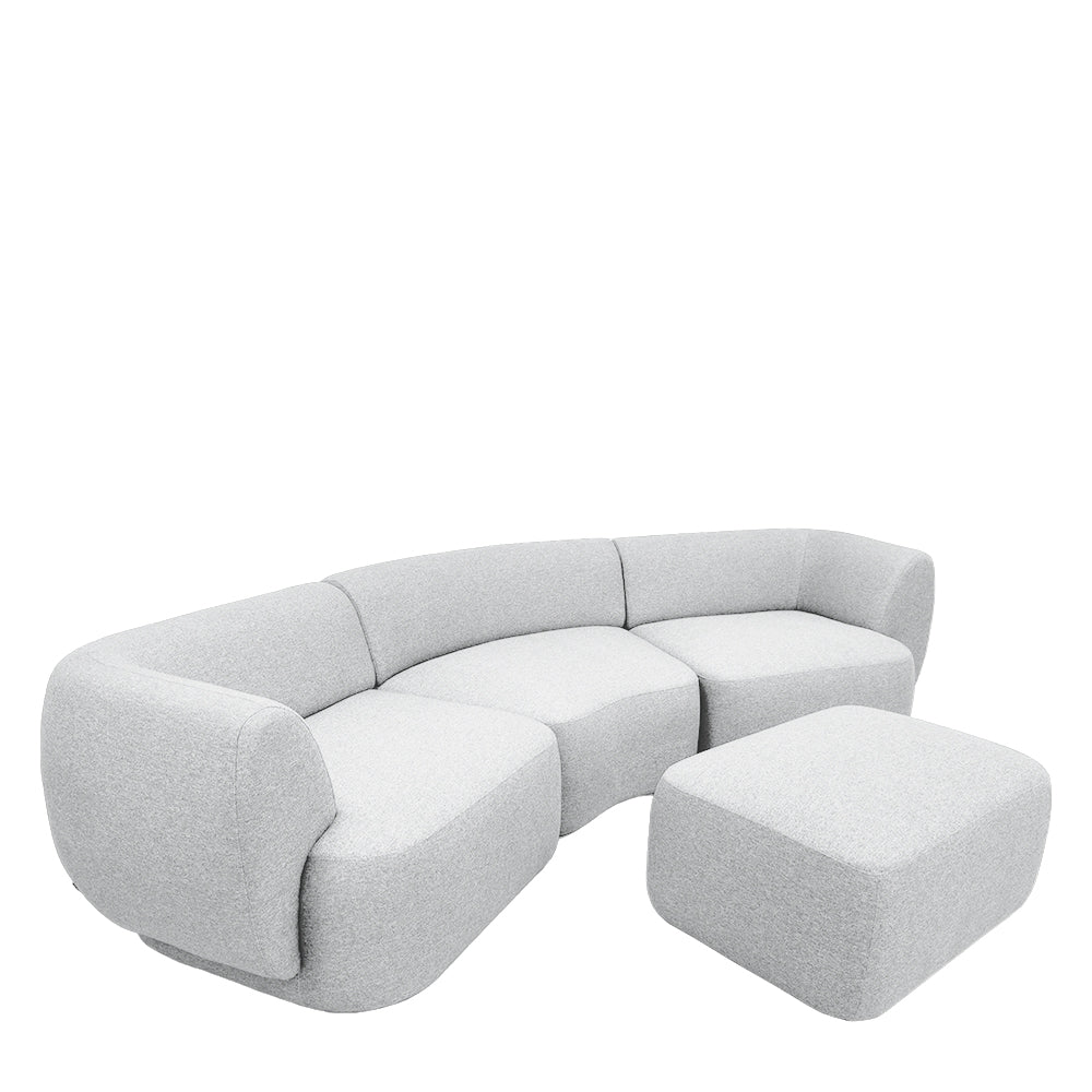 Pebble Curve 4-Seater Sectional Sofa with Ottoman - EcoClean Fabric, Modern L-Shaped Couch for Living Room, Family Room & Lounge Areas
