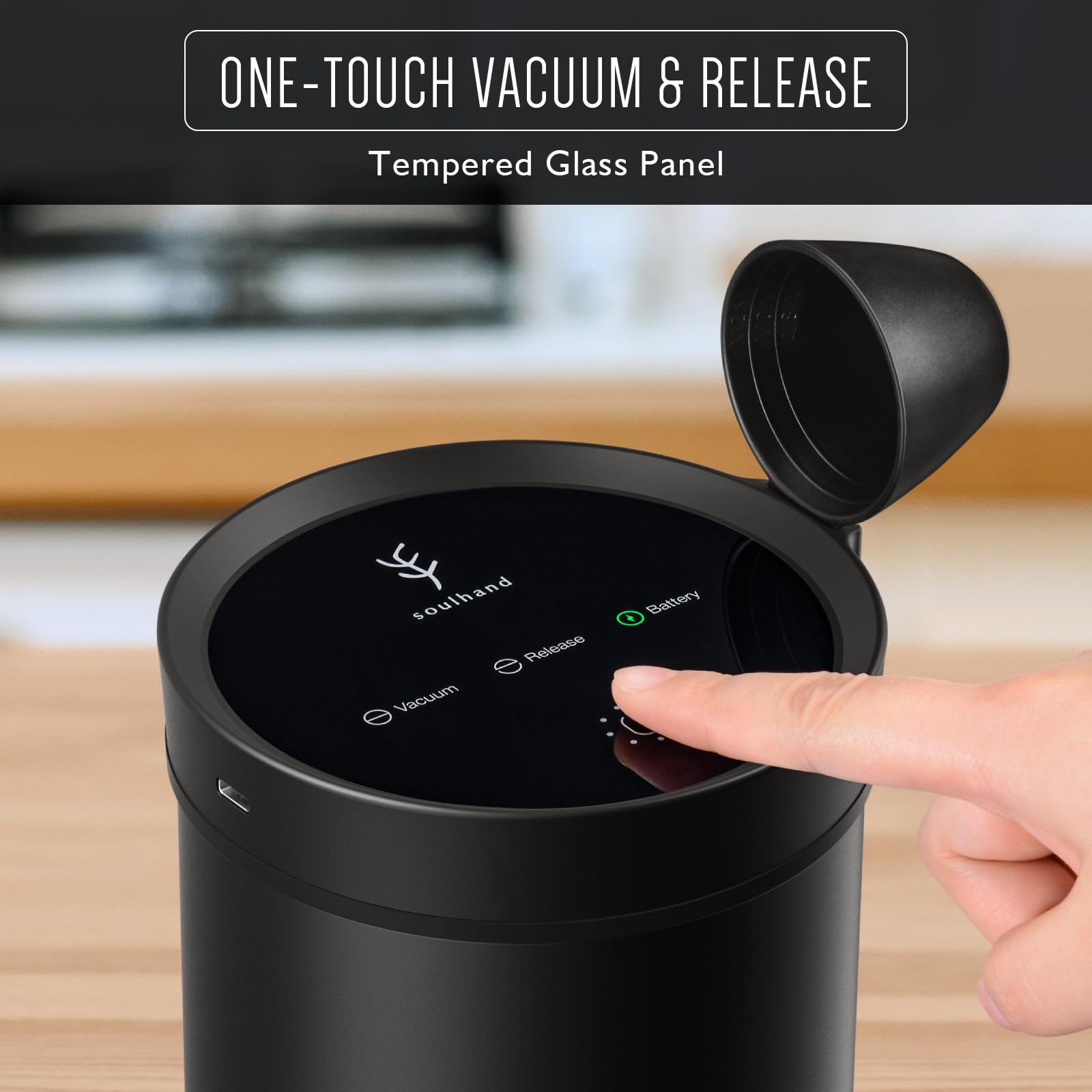 SOUL HAND 1.6L Automatic Vacuum Coffee Canister - Airtight Stainless Steel Coffee Storage Container for Beans & Grounds | Perfect for Kitchen Countertop & Coffee Station Organization