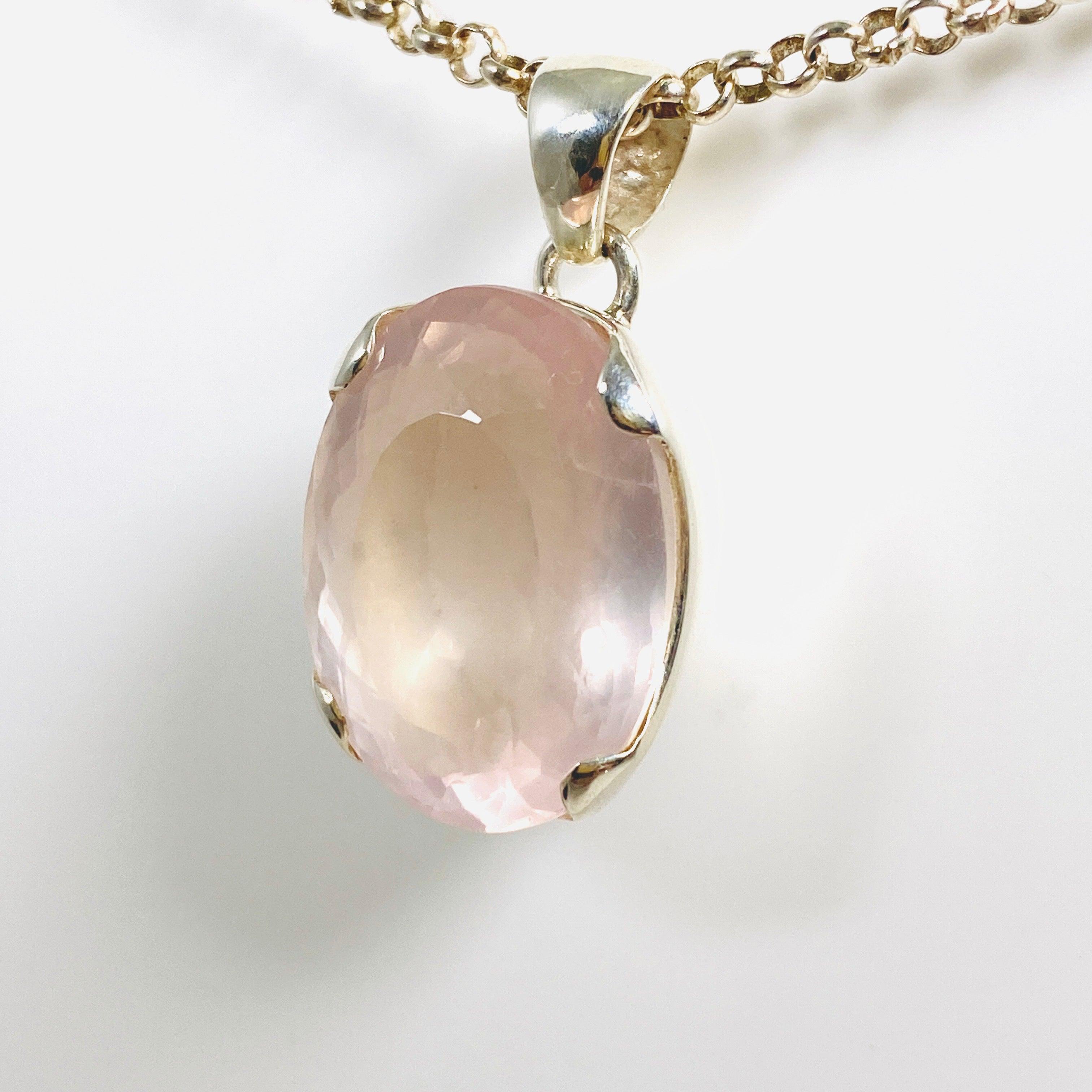 Rose Quartz Faceted Oval Pendant Necklace - Natural Healing Stone Jewelry for Women - Perfect for Meditation, Yoga & Spiritual Gifts