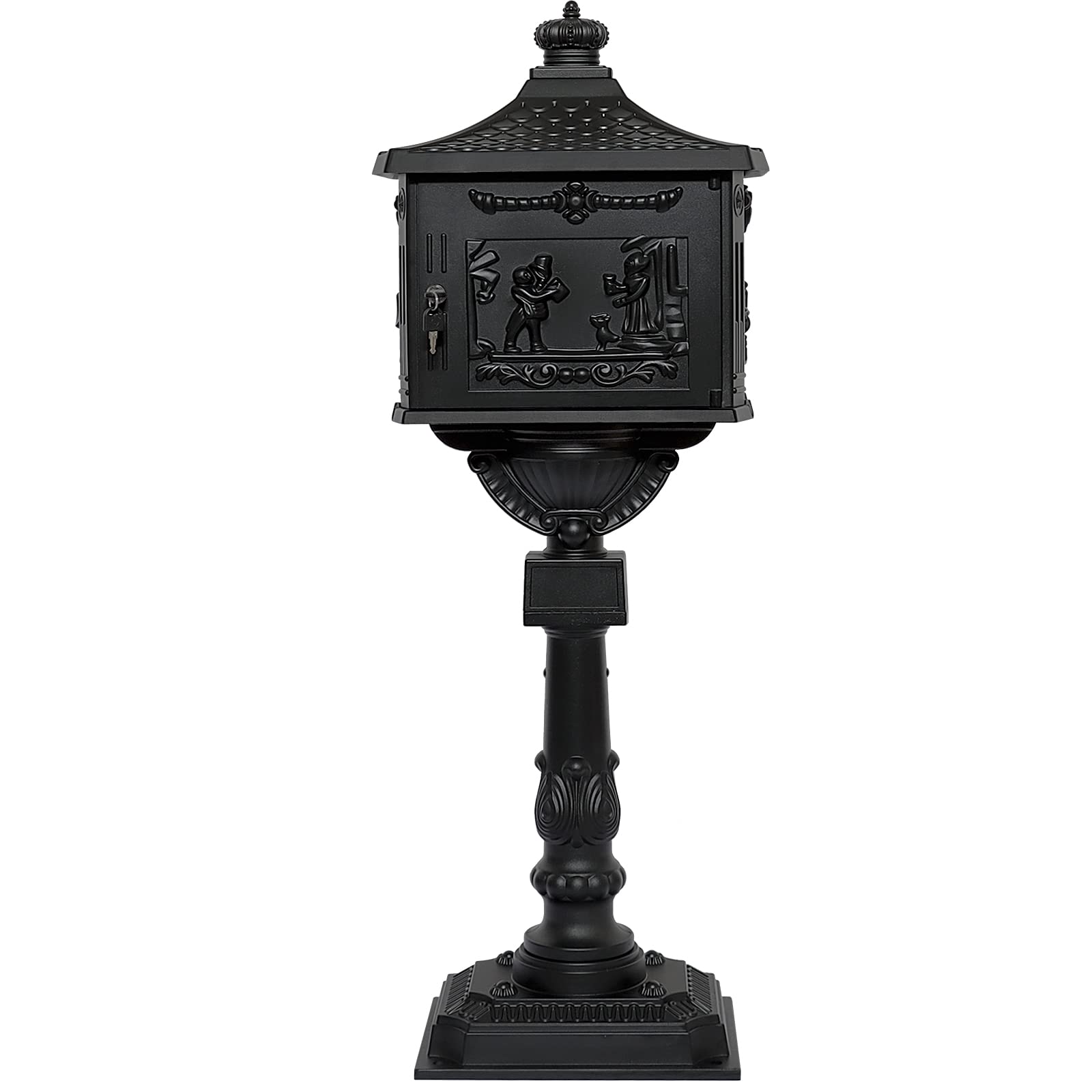 Polar Aurora Heavy Duty Cast Aluminum Mailbox - Black Secure Postal Box for Home & Business | Weatherproof & Durable Outdoor Mail Solution