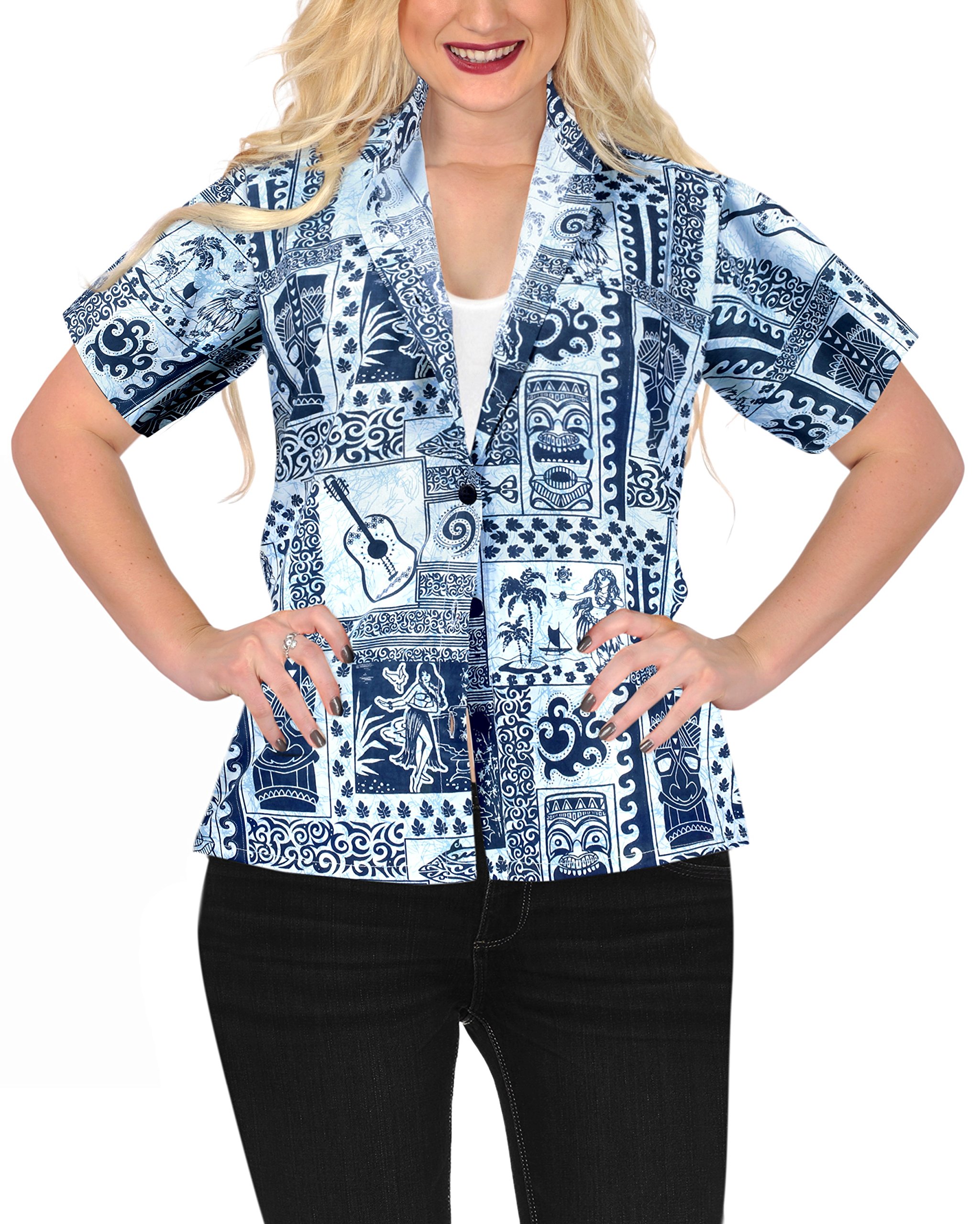 LA LEELA Women's Funny Aloha Party Shirt - Tropical Hawaiian Blouse for Beach Vacation, Luau Party & Summer Outfits
