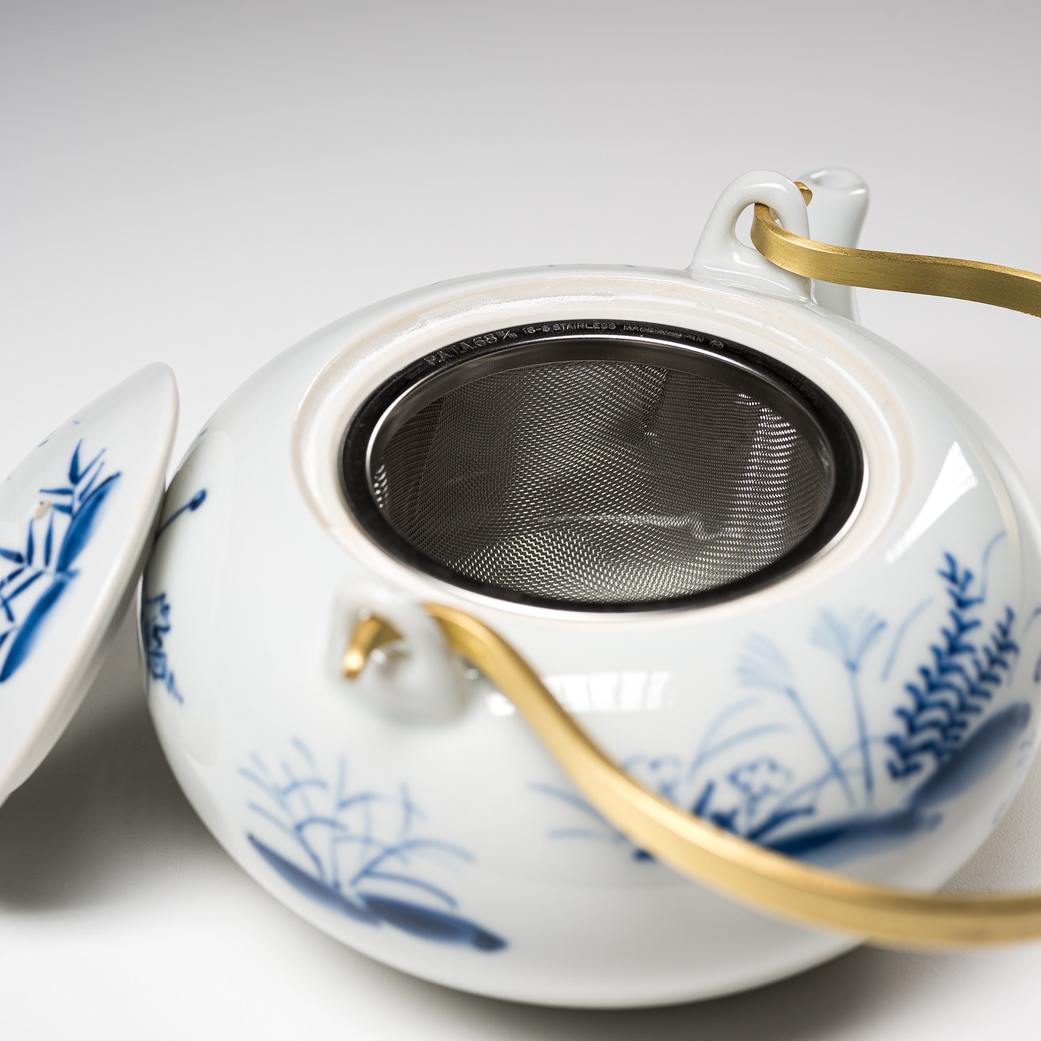 Handmade Kyo Kiyomizu Ware Sometsuke Kozanji Teapot with Rattan Handle - Authentic Japanese Ceramic Teapot for Tea Ceremony & Home Decor