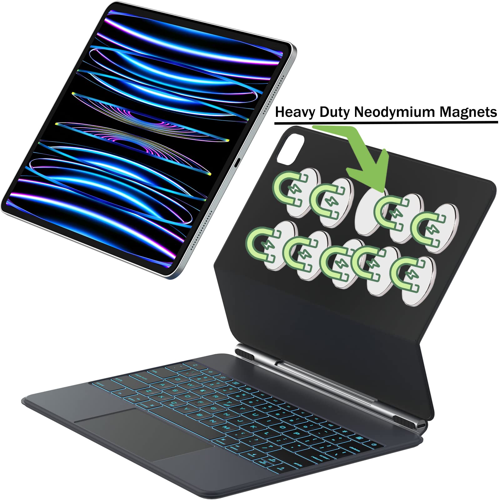 Premium Magnetic Keyboard Case for iPad Pro 12.9 Inch (6th/5th/4th/3rd Gen) - Backlit Keyboard, 24 Color Options, Floating Cantilever Stand with Touchpad (Gray) | Perfect for Work, Study & Travel