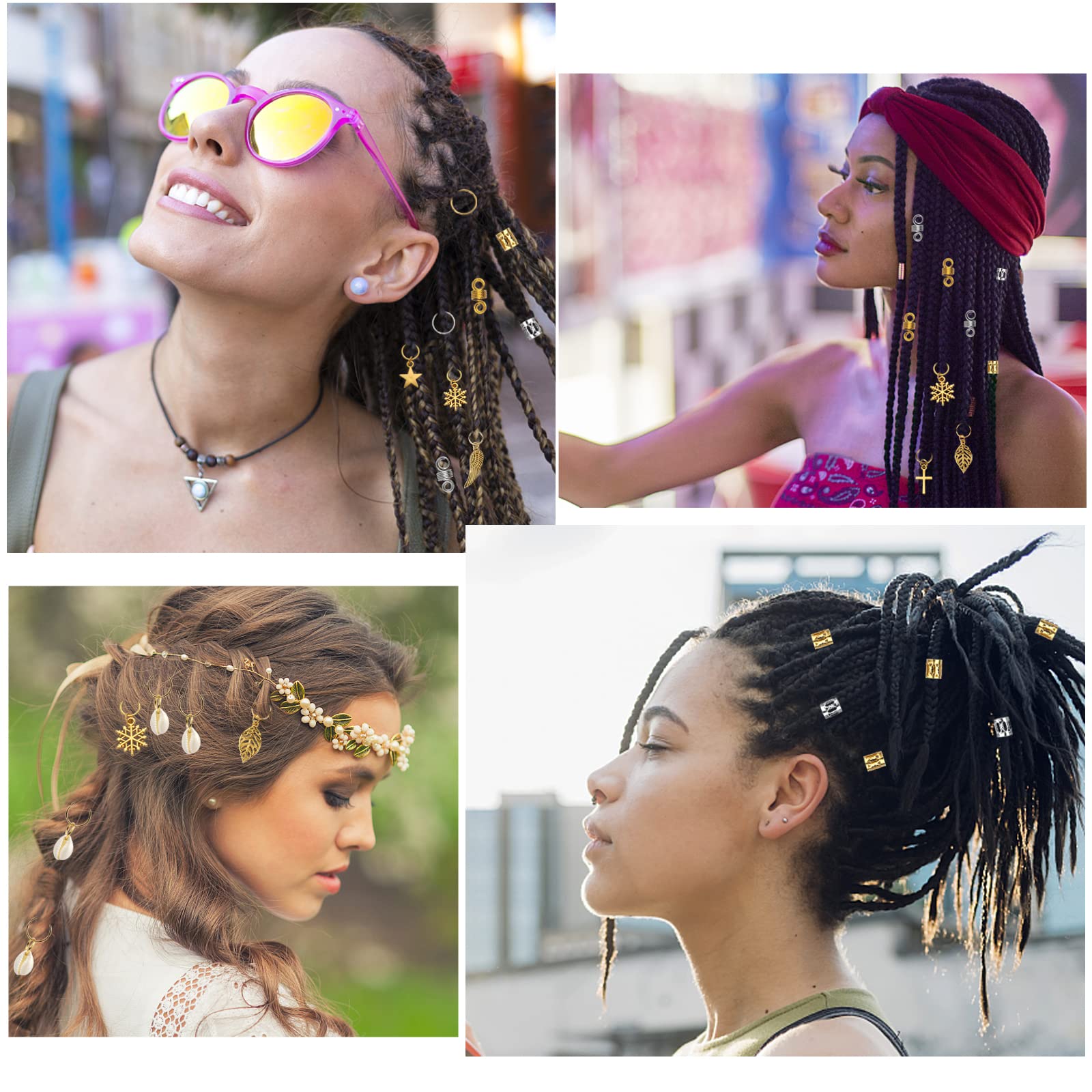 200PCS Hair Beads for Braiding - Gold & Silver Metal Hair Jewelry for Women & Girls - Dreadlock Accessories, Clips, Cuffs, Coils & Shells - Perfect for Braids, Locs, Beards & Hair Decorations (Great for Parties, Weddings & Everyday Styling)