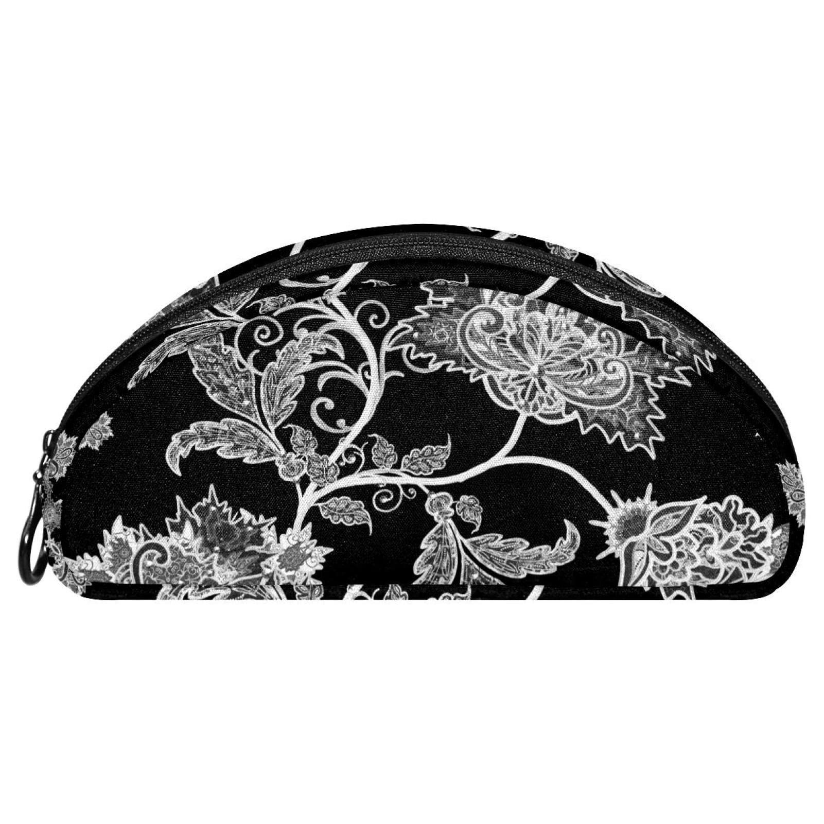 Black Floral Stationery & Cosmetic Organizer Case - Portable Pencil Pouch & Makeup Bag for School, Office & Travel Accessories Storage