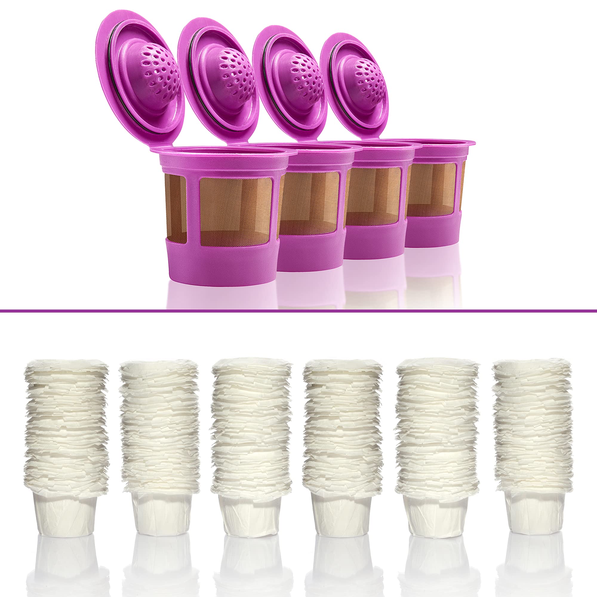 4 Reusable K Cups & 300 Disposable Paper Filters for Keurig Coffee Makers - Eco-Friendly Coffee Pods for Home, Office & Travel Use