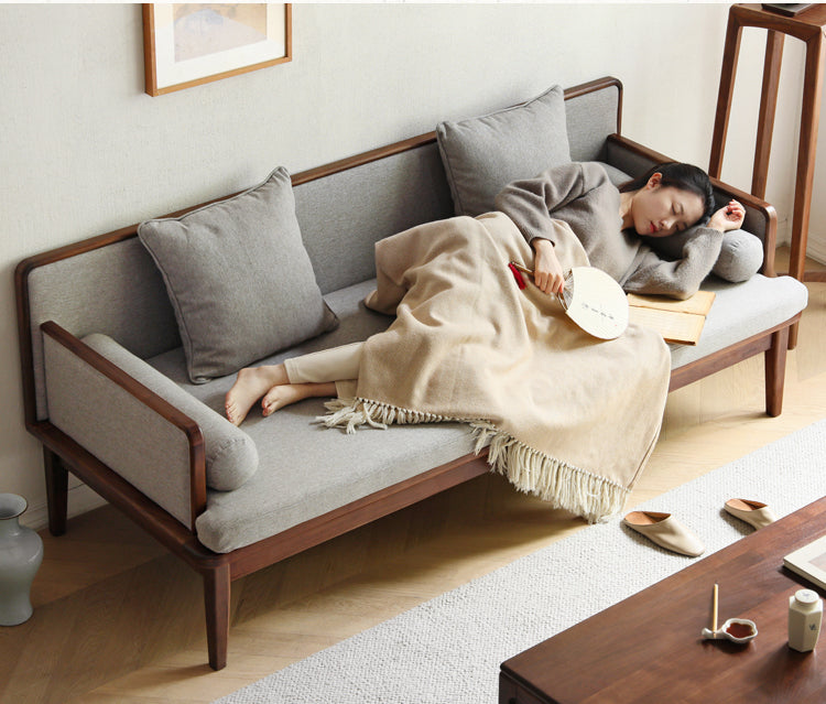 Premium Black Walnut & Ash Solid Wood Sofa - Traditional Chinese Style Living Room Seating for Home, Office, or Lounge Decor