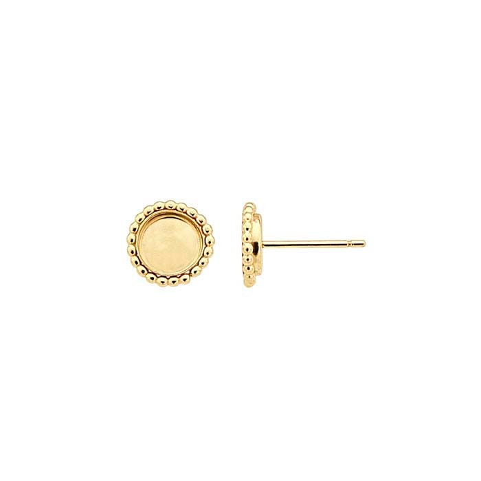 12/20 Yellow Gold Filled 5mm & 10mm Round Cabochon Beaded Post Earring Mountings - Jewelry Making Supplies for DIY Earrings, Perfect for Crafting Unique Handmade Jewelry Gifts
