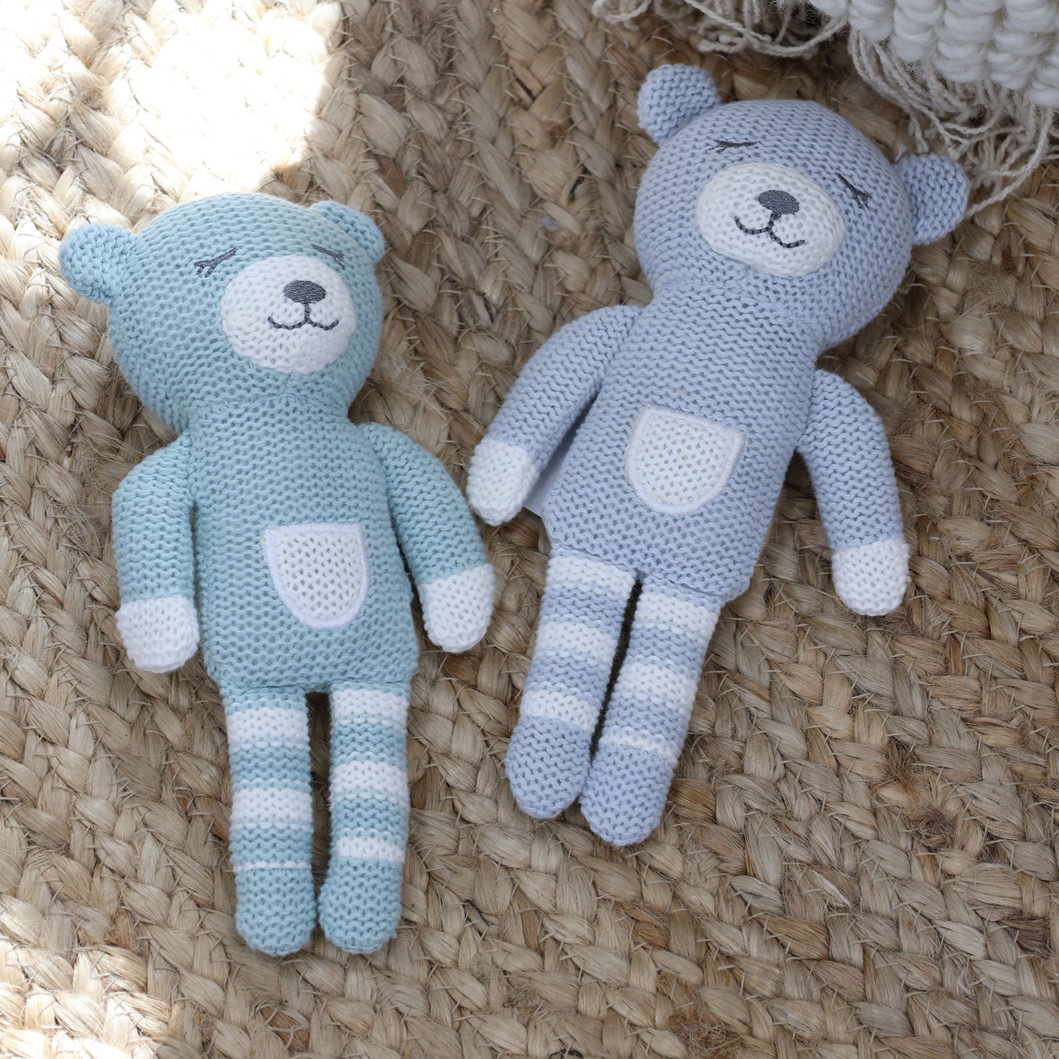 Nordic Style 2-Pack Knit Baby Rattles - Soft Dusty Sky & Mint Bear Toys for Newborns | Perfect for Nursery, Playtime & Baby Shower Gifts