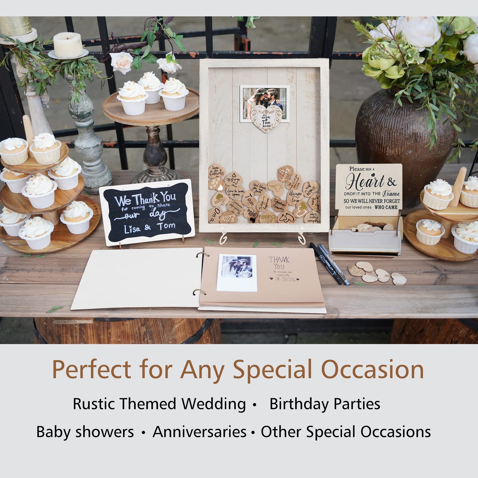 Y&K Homish Rustic Wedding Guest Book Set - Creamy White Alternative Guest Book with 80 Hearts & 1 Book (11¾
