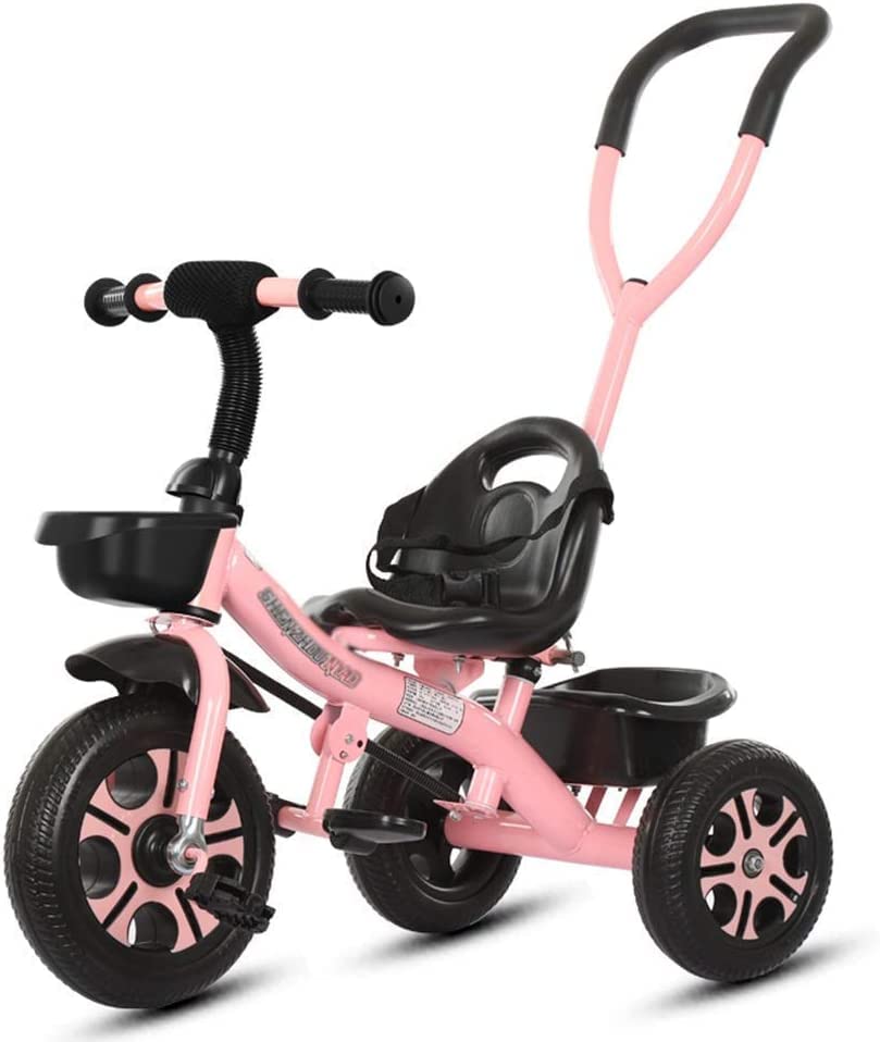 Foldable Toddler Tricycle with Push Handle & Storage Bin - 3-Wheel Kids Trike for Boys & Girls, Indoor & Outdoor Use - Perfect for Park Rides, Backyard Play & Learning Balance (Pink)