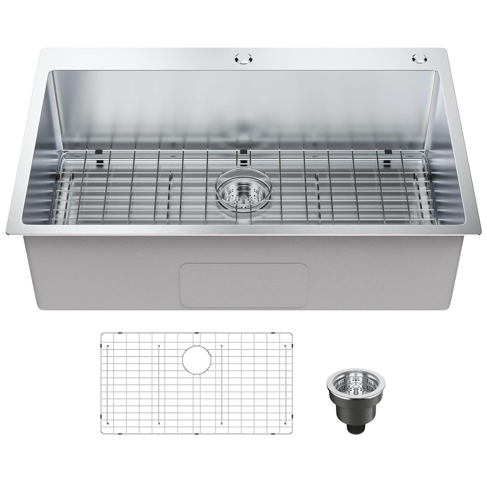 VEVOR 33 Inch 304 Stainless Steel Drop-In Kitchen Sink - Single Bowl Top Mount Sink with Accessories for Dishwasher, Workstation, RV, Prep Kitchen & Bar - Perfect for Home, Restaurant & Commercial Use