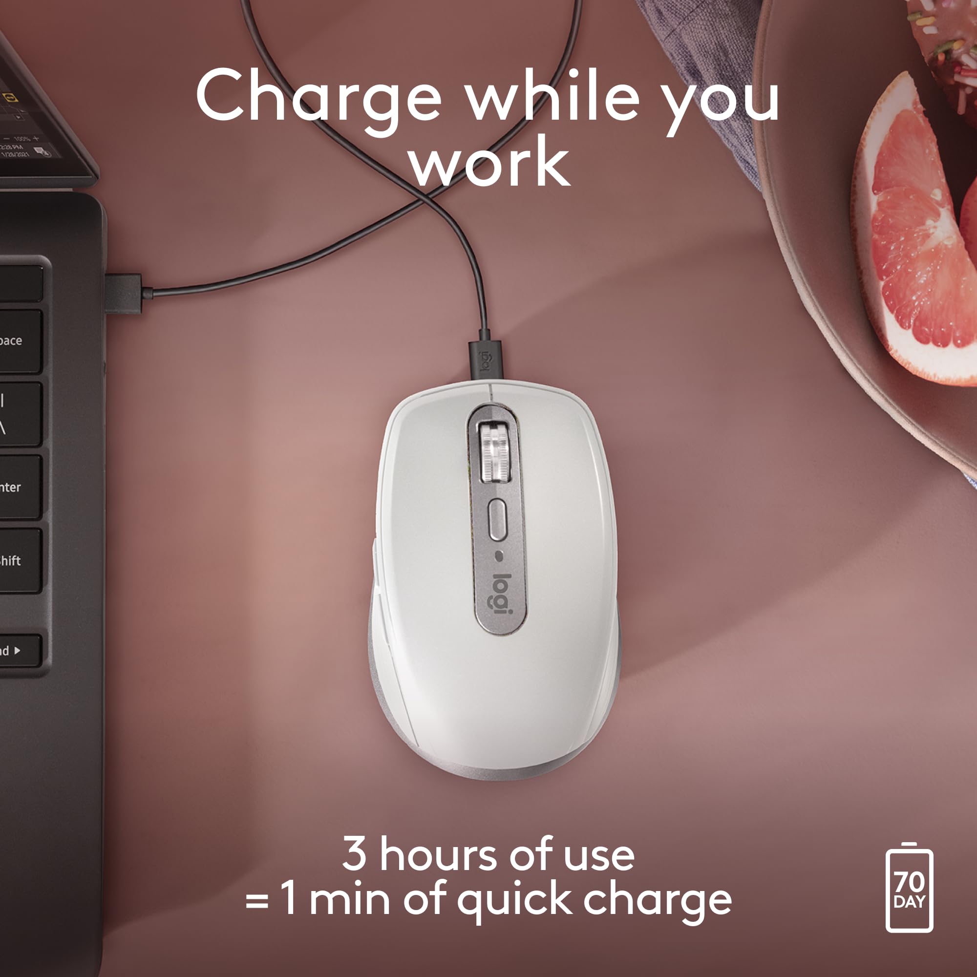 Logitech MX Anywhere 3S Wireless Bluetooth Mouse for Mac - 8K DPI Precision, Silent Clicks, USB-C Charging, Multi-Device Connectivity | Compatible with MacBook Pro, MacBook Air, iMac, iPad | Perfect for Office, Travel & Creative Work - Pale Grey