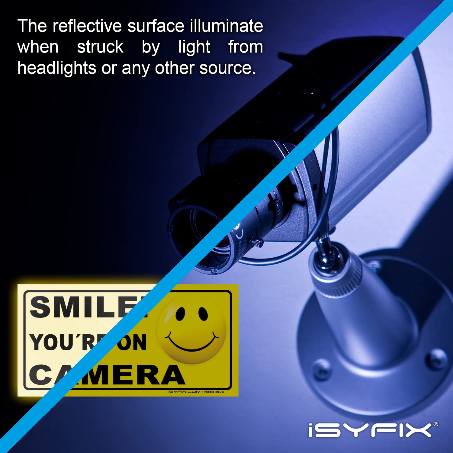iSYFIX Smile You're On Camera Reflective Security Stickers - 6 Pack (4x2 Inch) - UV, Weather & Scratch Resistant - Durable Home & Business CCTV Warning Signs for Enhanced Security (Perfect for Doors, Windows & Driveways)