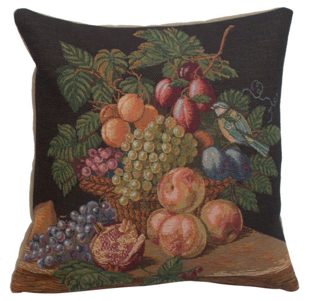 French Tapestry Fruit Basket Throw Pillow Cover 19x19 Inch - Cotton Viscose Polyester Blend Cushion by Charlotte Home Furnishings - Perfect for Sofa, Bedroom Decor & Farmhouse Style Living Room