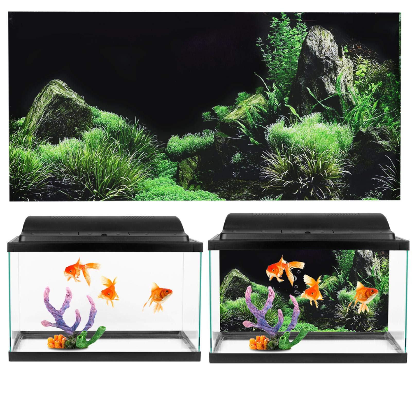 3D Seafloor Water Grass Self-Adhesive PVC Aquarium Background - Underwater Decor for Fish Tanks, Reptile Terrariums & Home Wall Art (122cm x 122cm) | Perfect for Living Room, Bedroom & Office Wall Decor