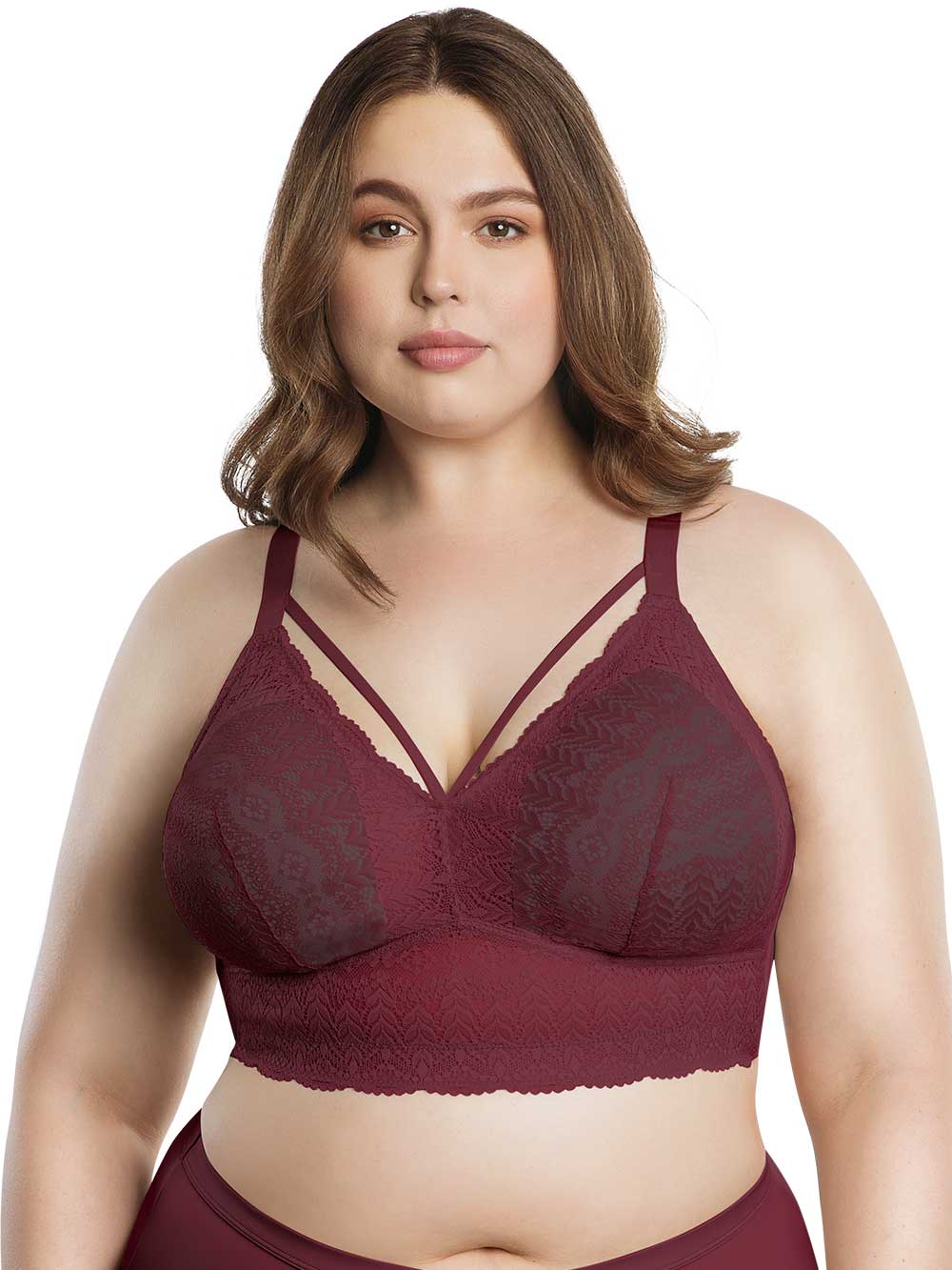 Parfait Mia Lace Wireless Padded Bralette - Comfortable Support Bra in Rio Red | Perfect for Everyday Wear & Special Occasions