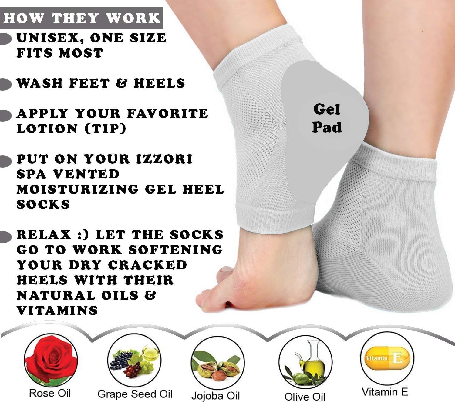 Moisturizing Gel Heel Socks for Dry Cracked Feet - Open Toe Cotton Socks with Botanical Gel Pad for Men & Women - Soft Foot Care for Calluses & Rough Heels - Perfect for Daily Wear, Work & Home Comfort