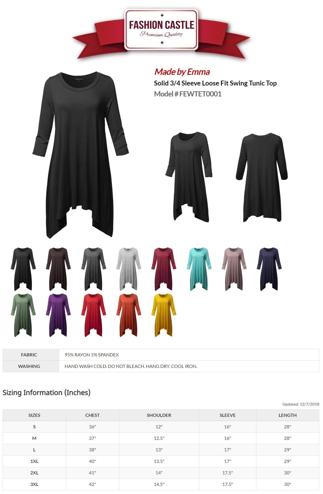 Emma Women's Casual Loose Fit Dolman Sleeve Tunic Dress Top - Comfortable Flowy Blouse for Everyday Wear, Work & Weekend Outfits